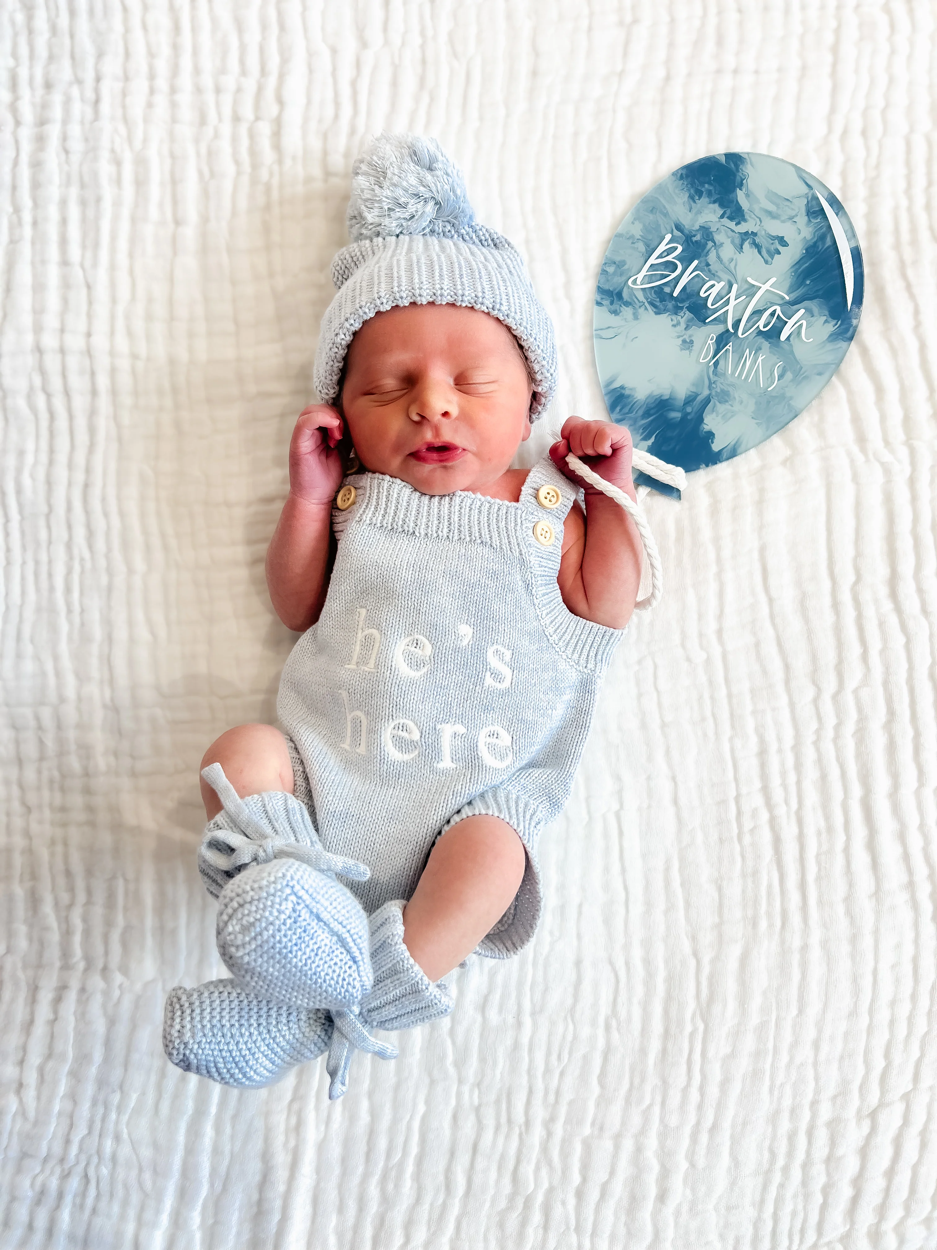 He's Here' Singlet Romper Bundle - Powder Blue - Image 3