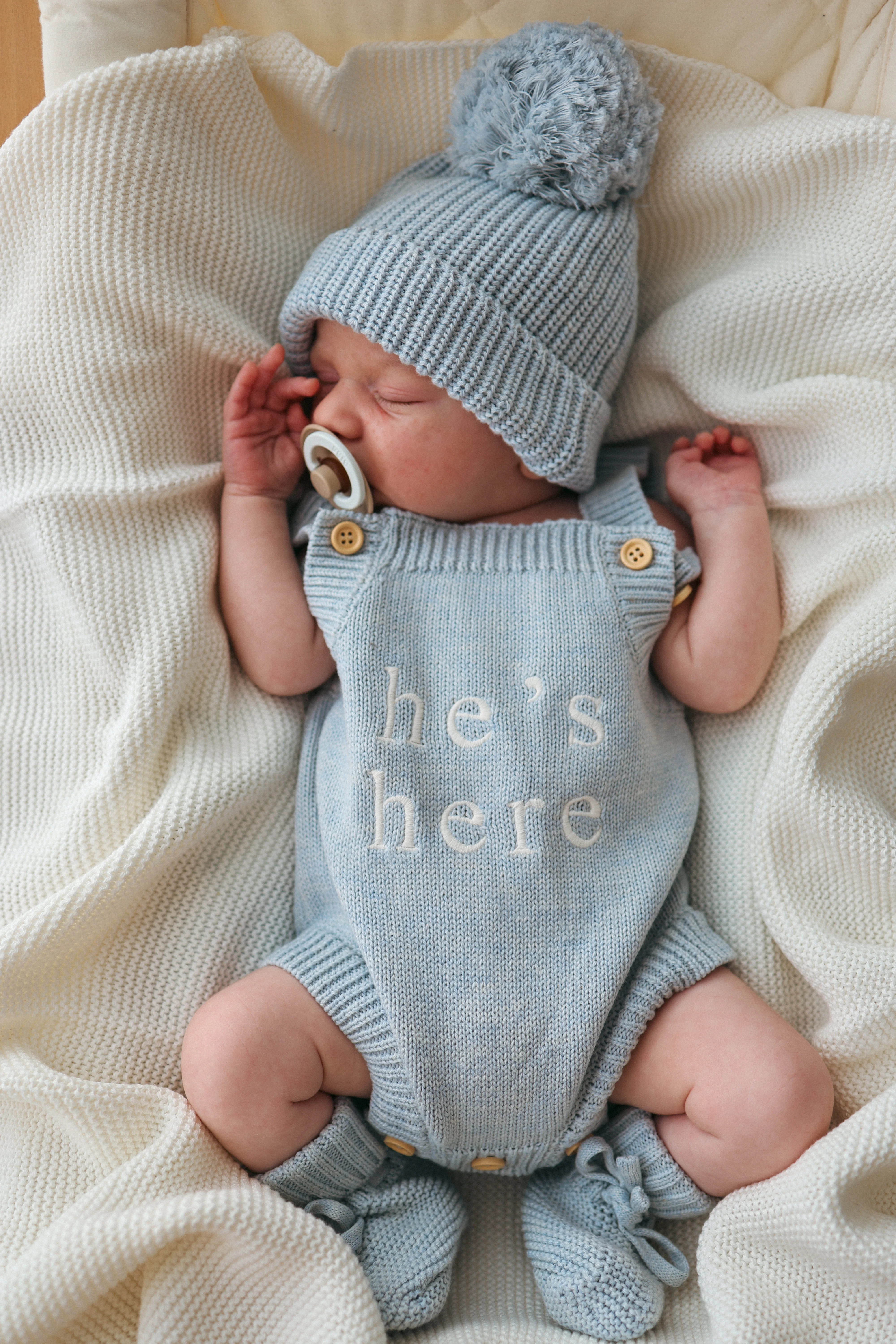 He's Here' Singlet Romper Bundle - Powder Blue - Image 4