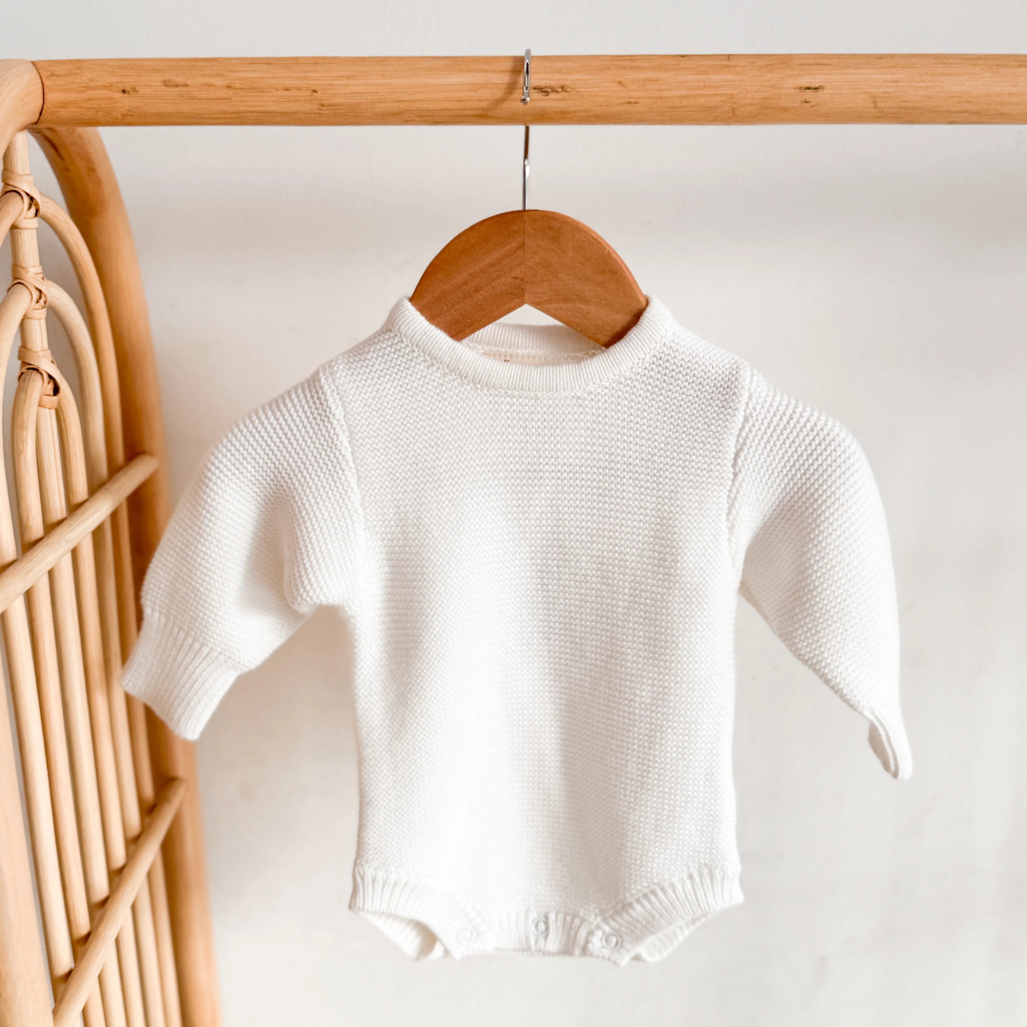 Long Sleeve Knit Romper - Milk