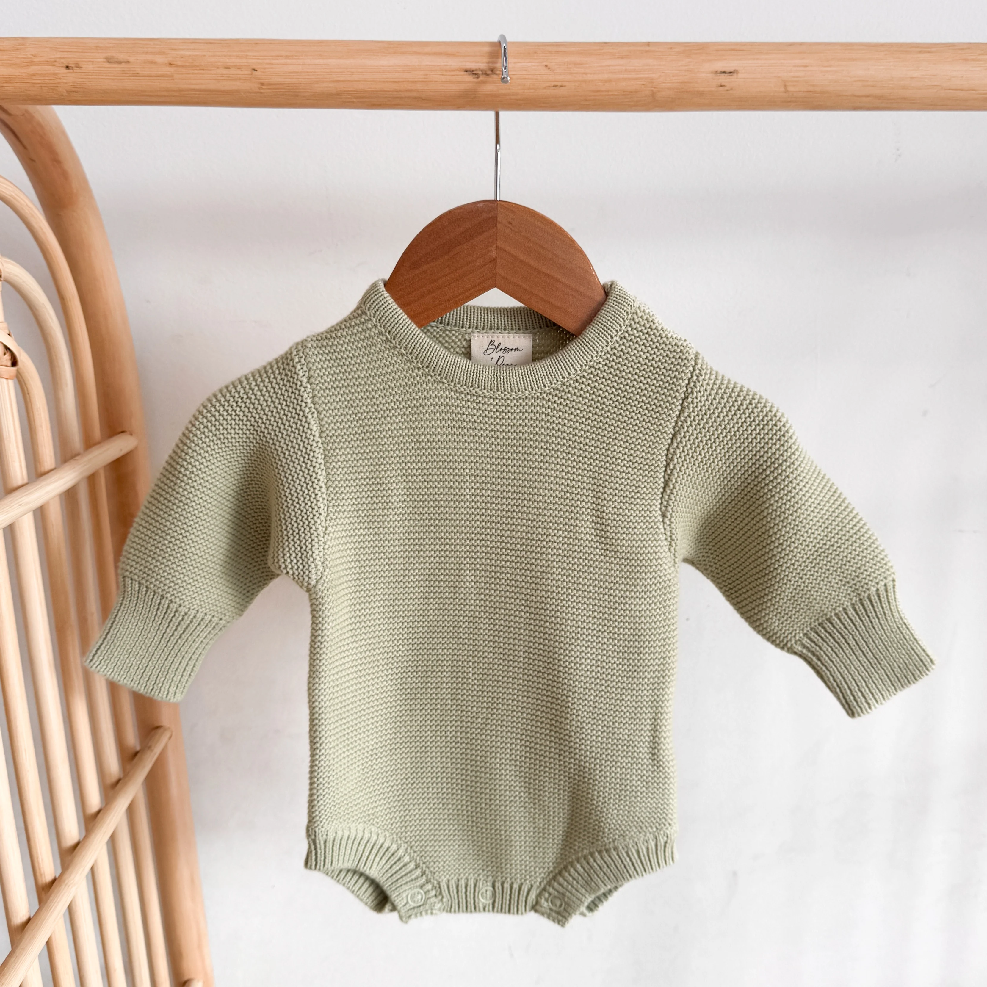 Long Sleeve Knit Romper - Apple