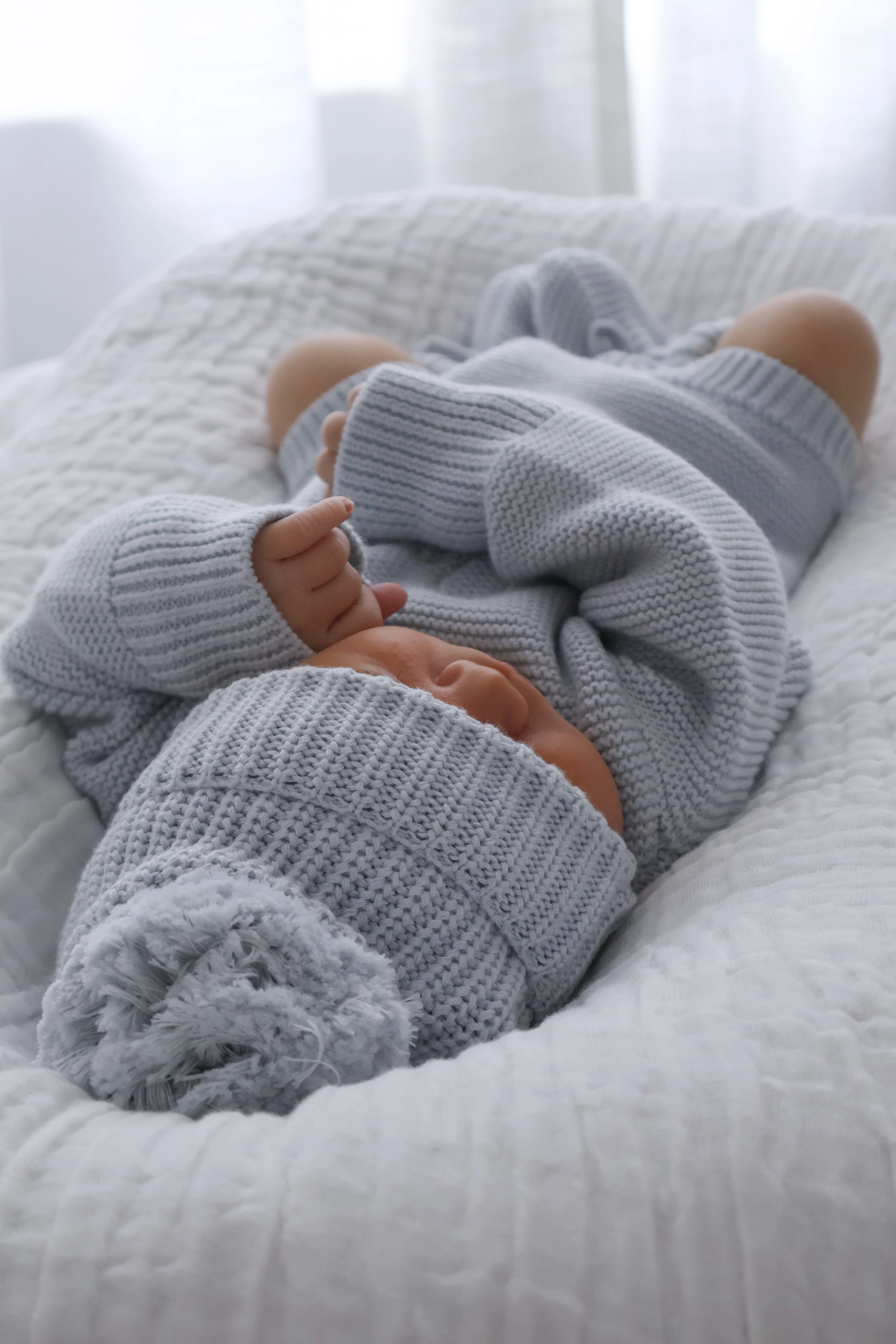 Long Sleeve Knit Romper - Powder Blue - Image 5