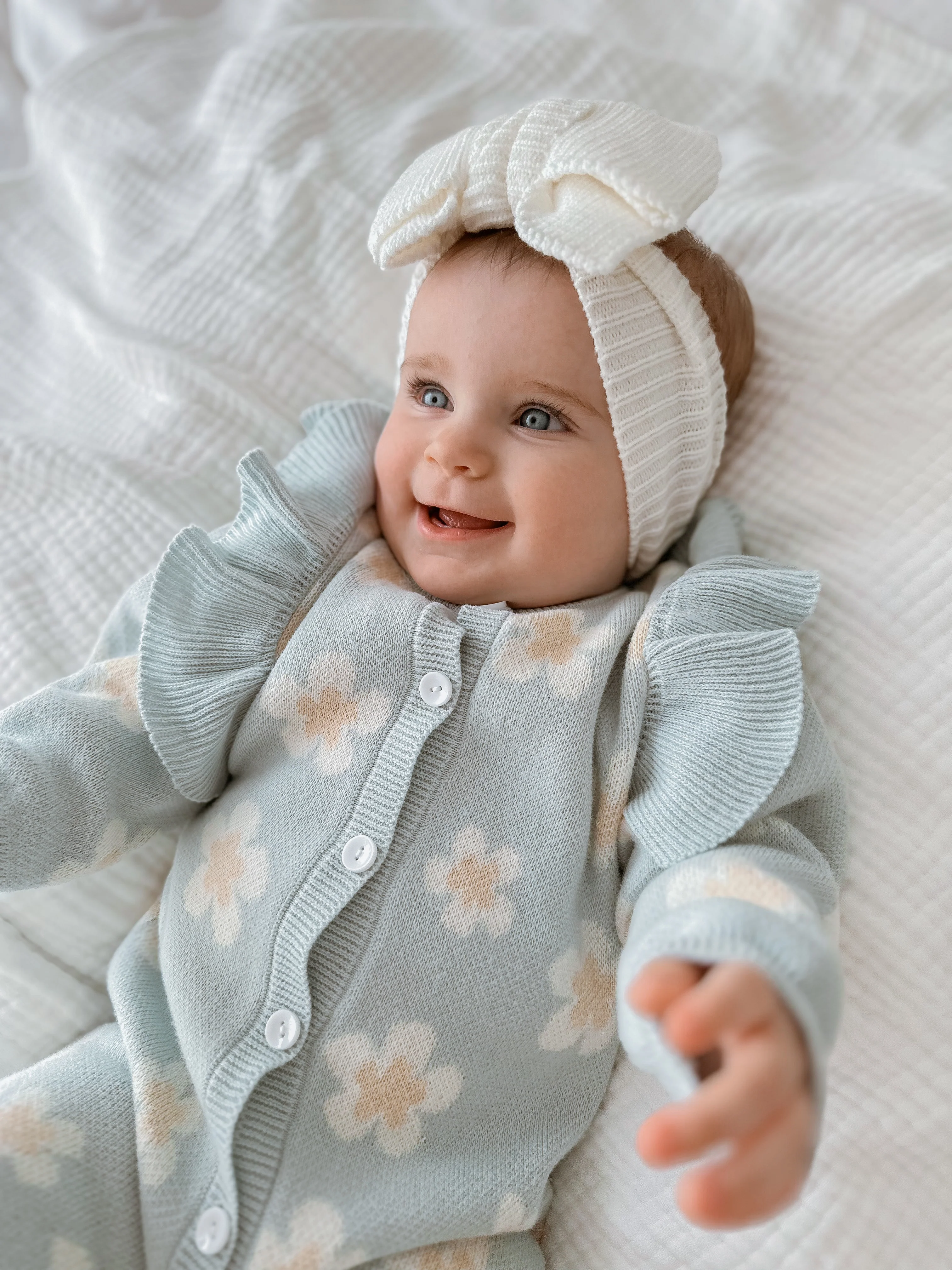 Blue Daisy Long Sleeve Knit Romper - Image 3