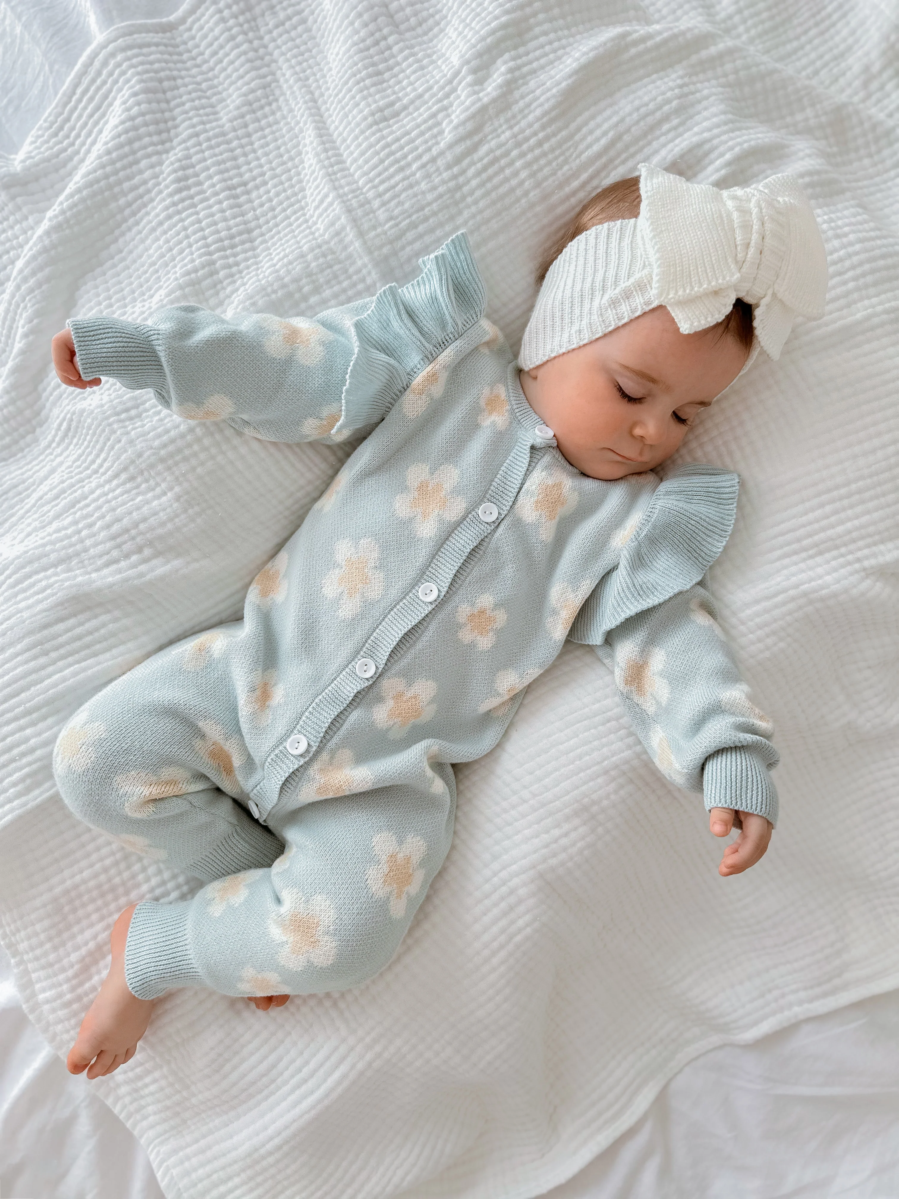 Blue Daisy Long Sleeve Knit Romper - Image 5