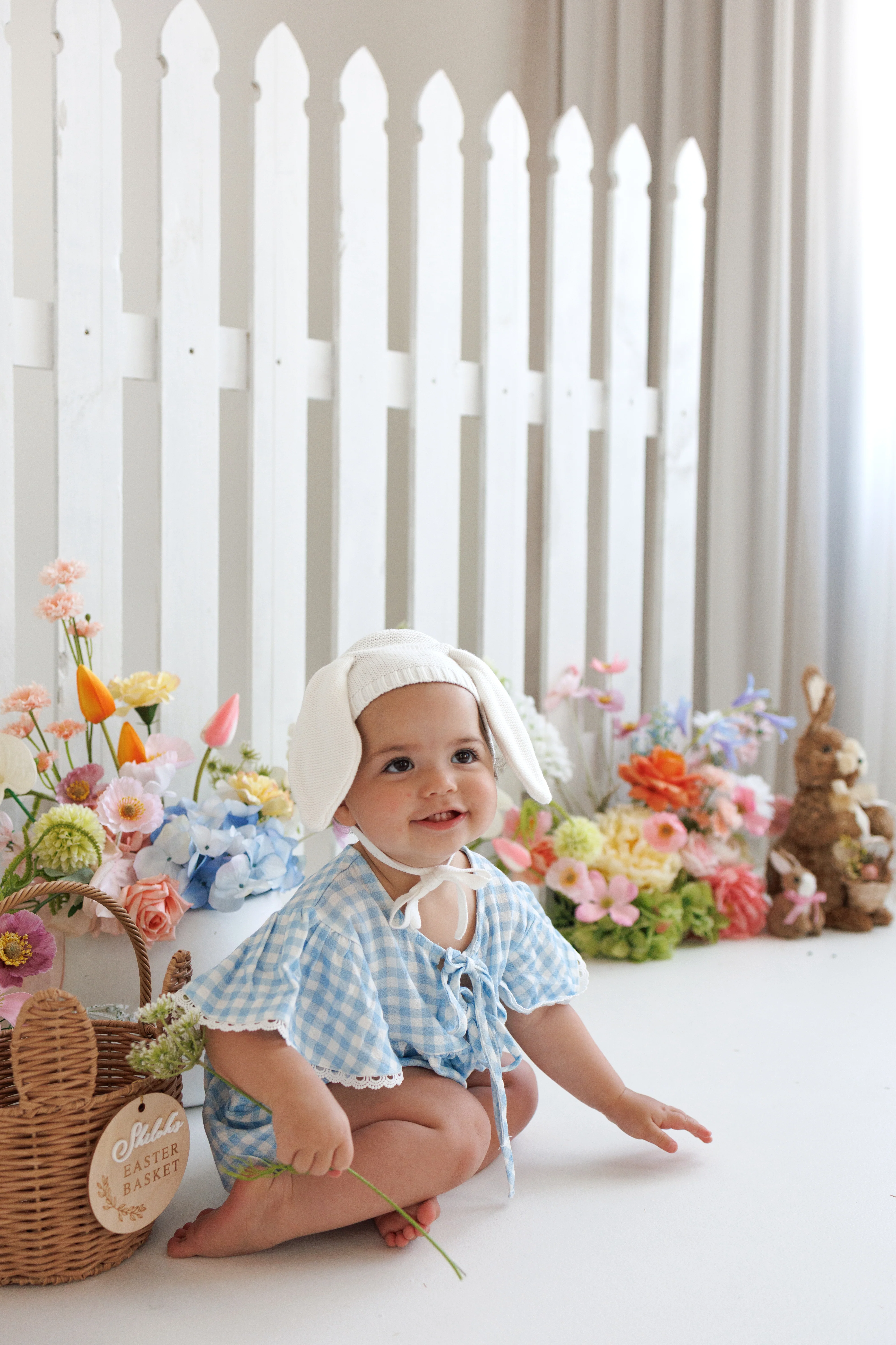 Bluebird Gingham Flutter Sleeve Romper - Image 7
