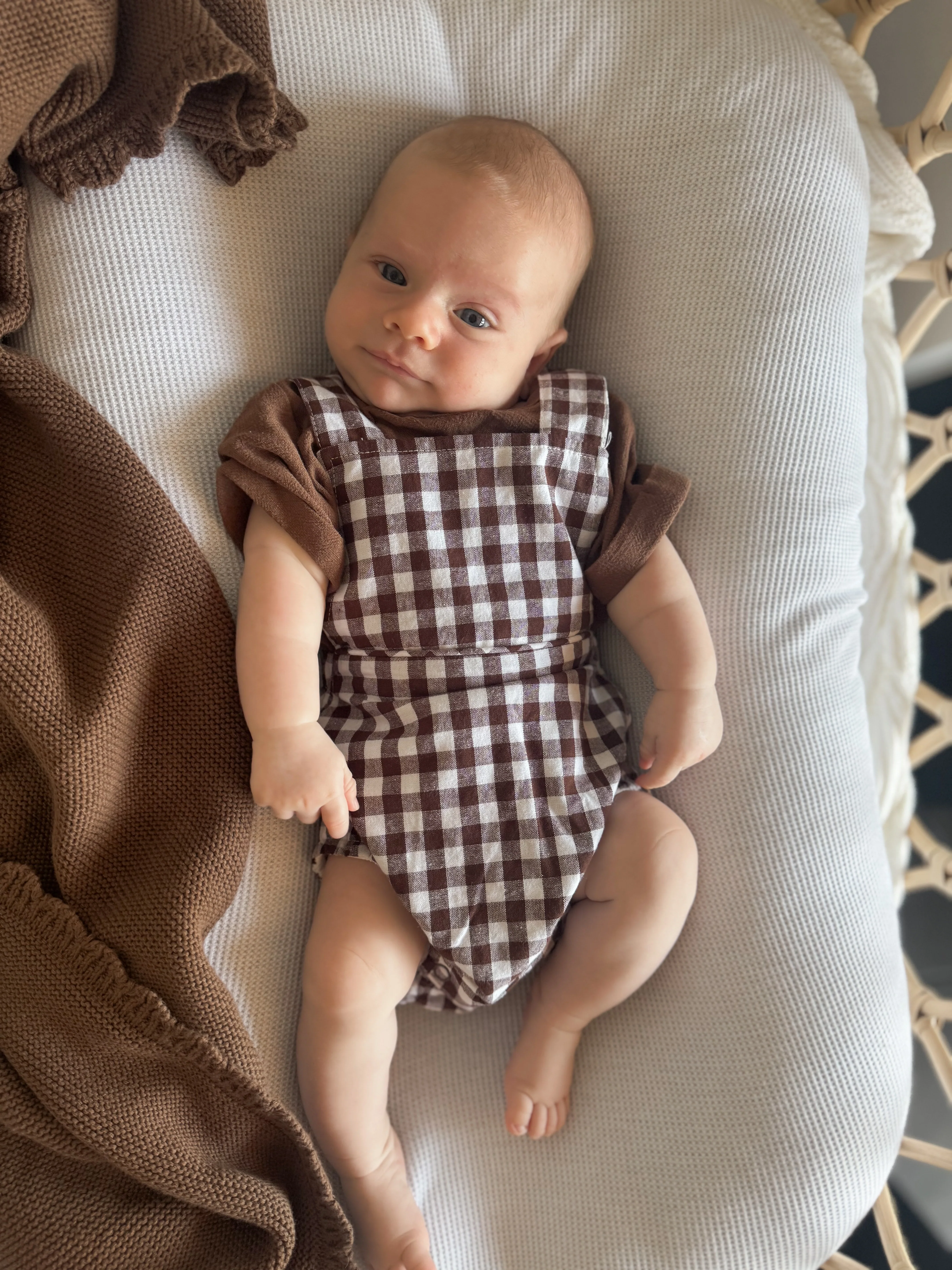 Cocoa Gingham - Cross Back Romper - Image 7
