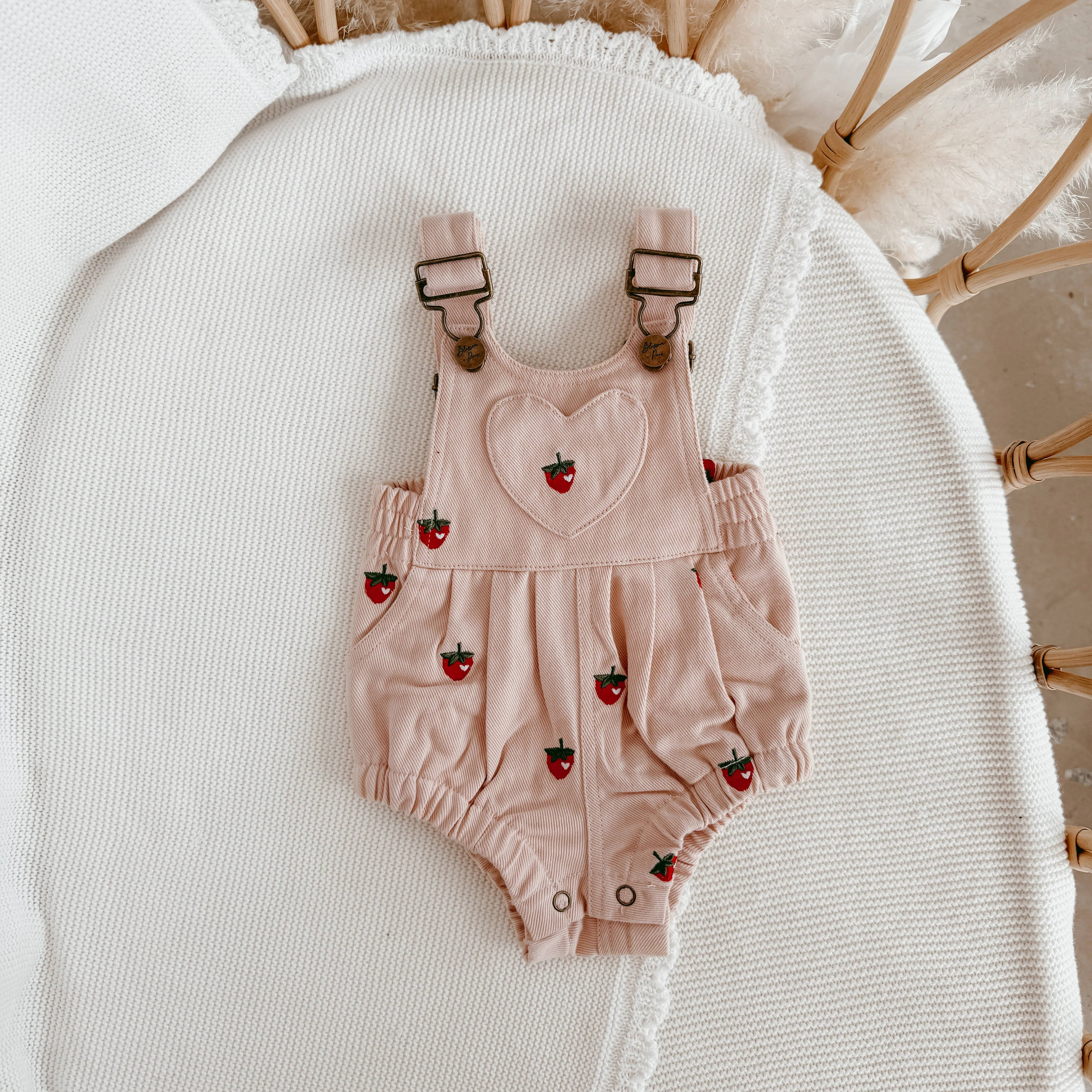 Denim Overall Romper - Strawberry Dreams - Image 5