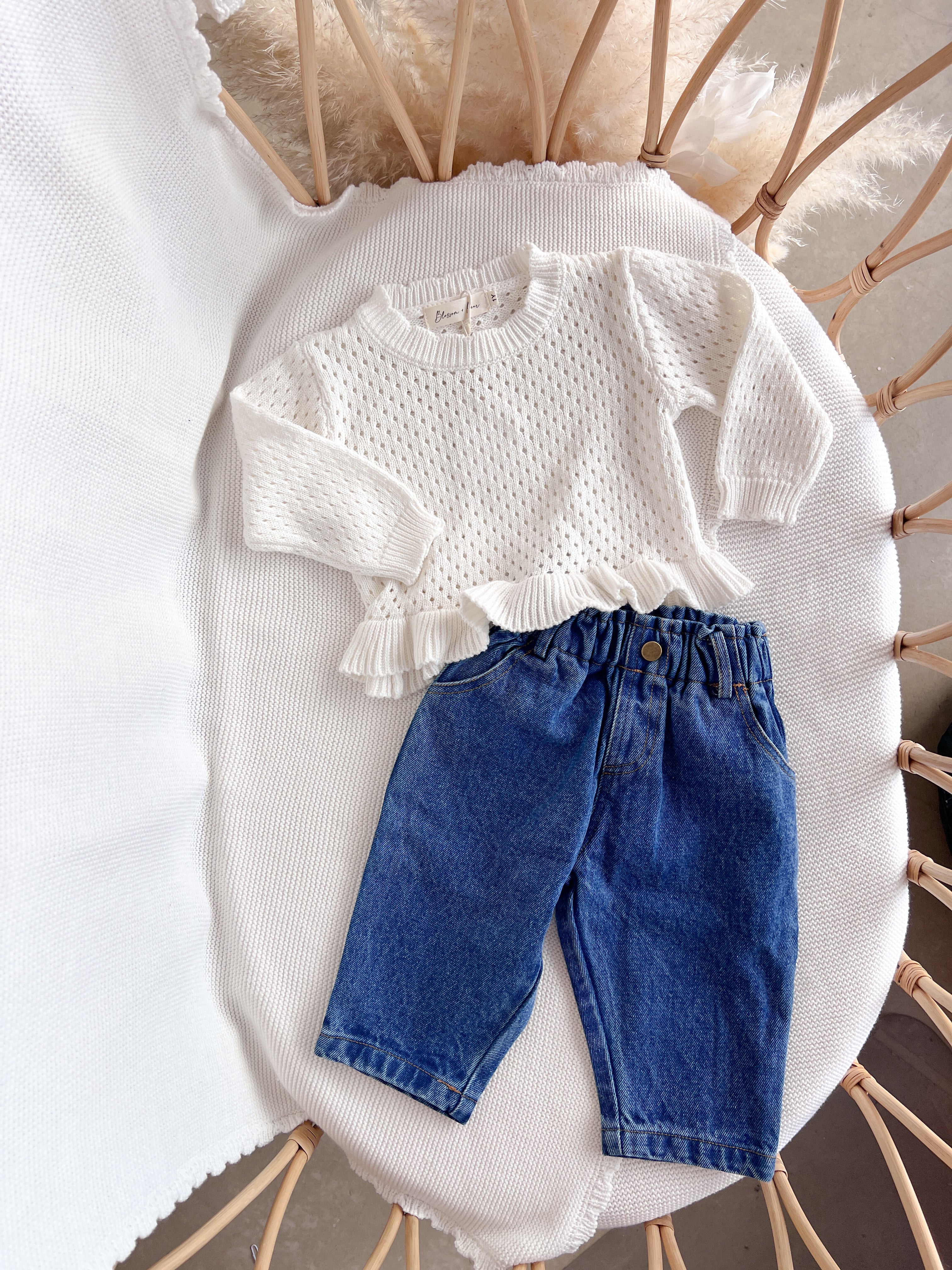 Crochet Long Sleeve Frill Top - Milk - Image 4