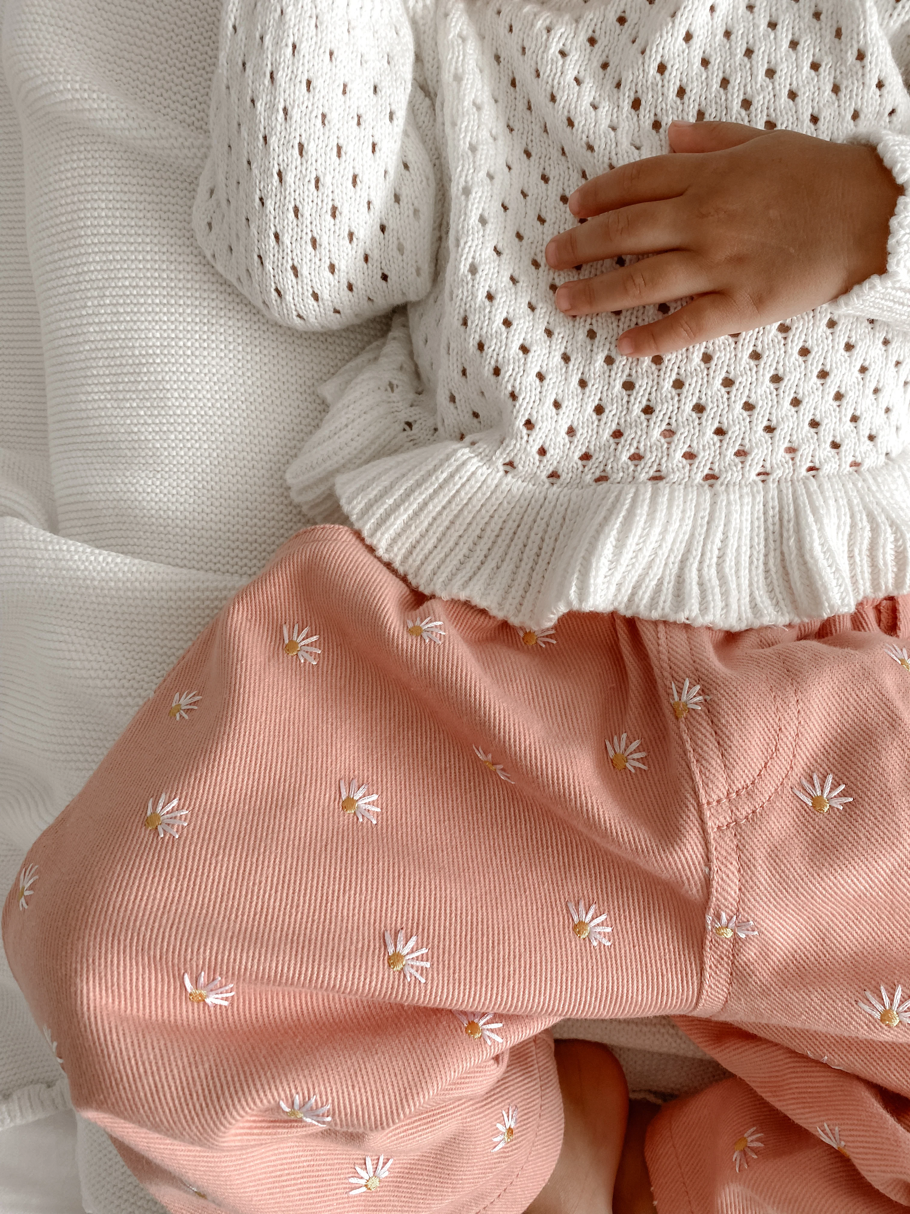Crochet Long Sleeve Frill Top - Milk - Image 5