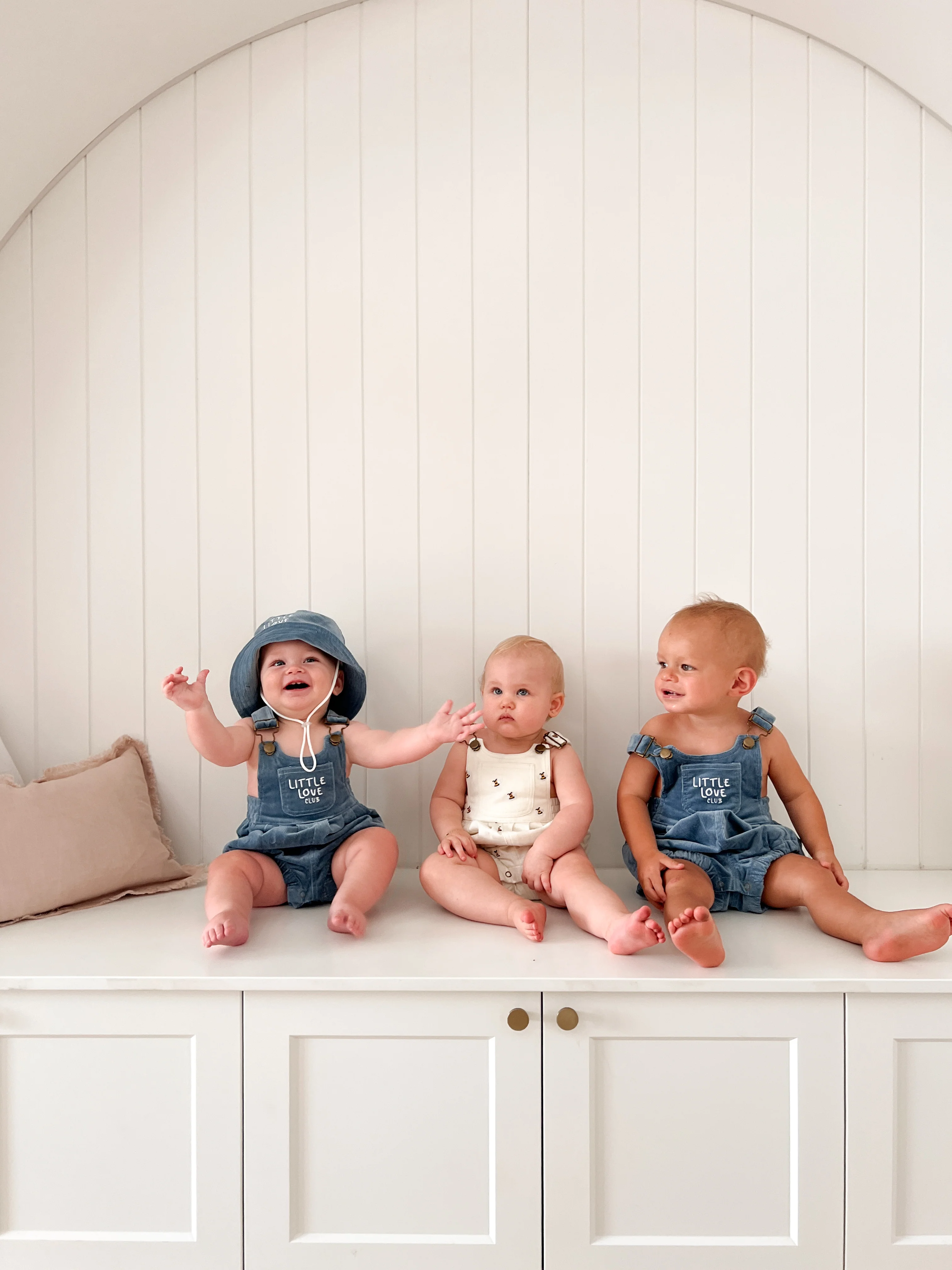 Denim Bee Overall Romper - Cream - Image 11