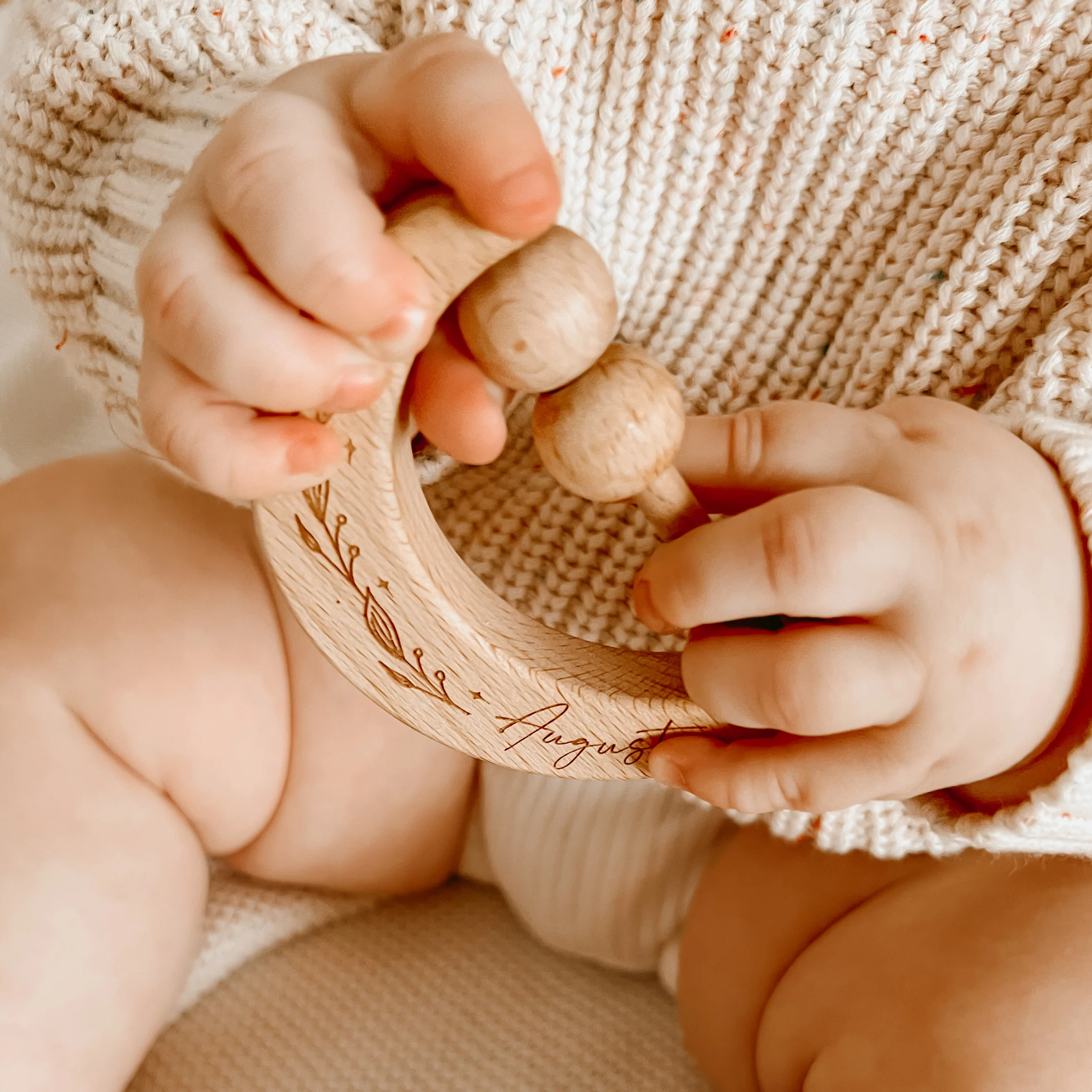 Personalised Wooden Moon Rattle - Image 3