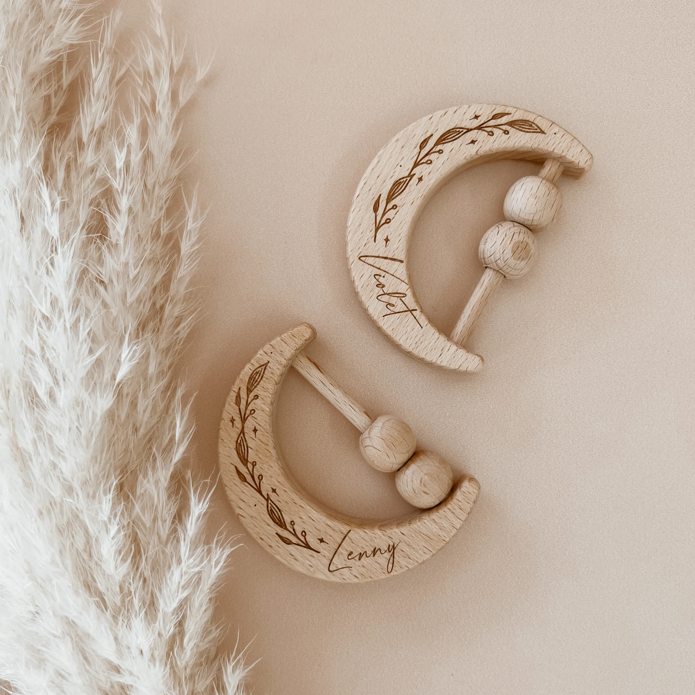 Personalised Wooden Moon Rattle - Image 4