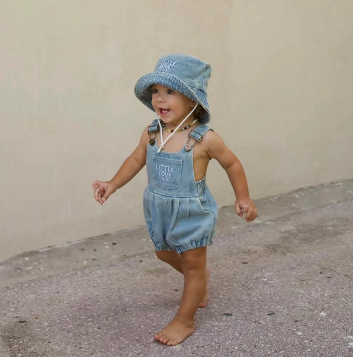 'Little Love Club' Vintage Denim Overall Romper - Image 3