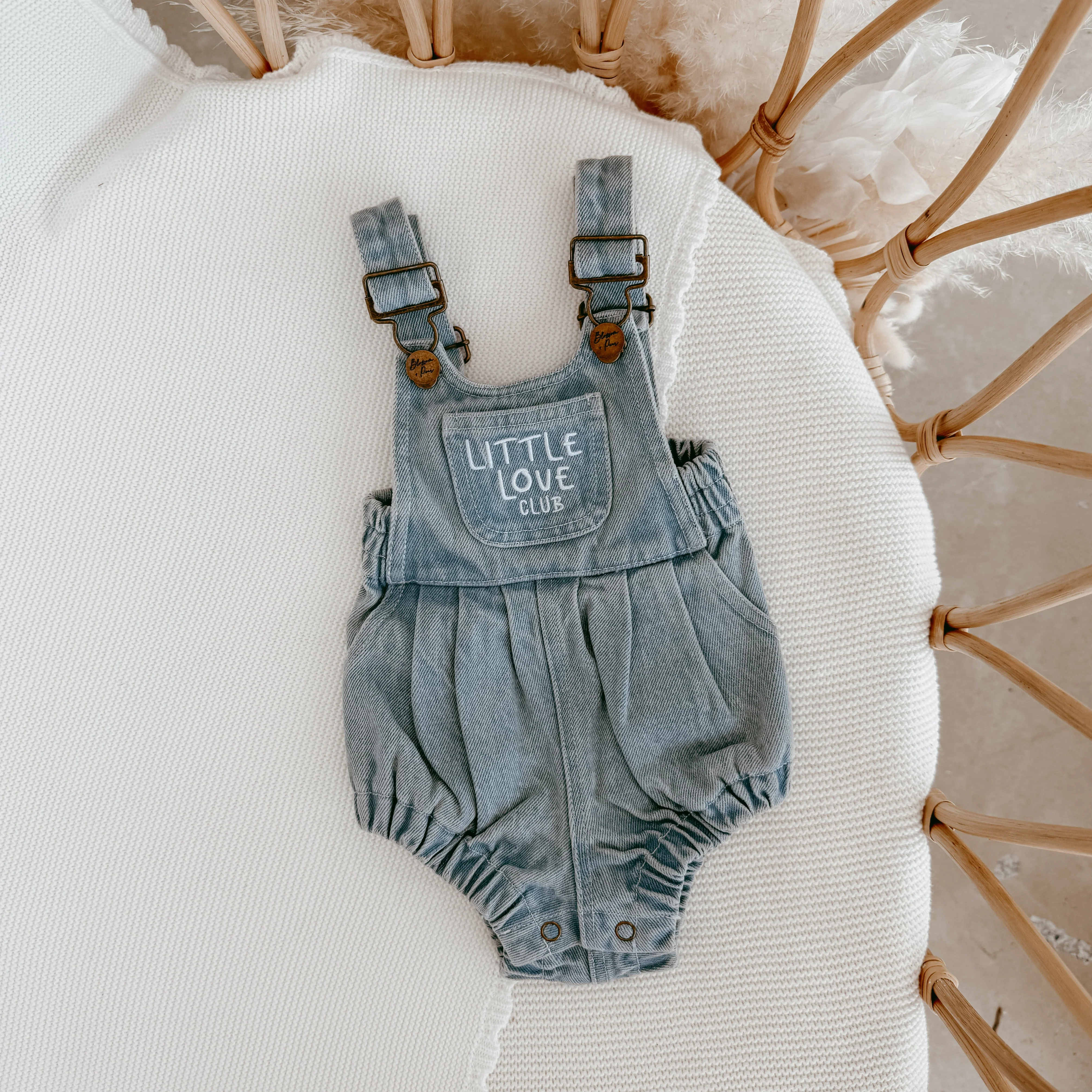 'Little Love Club' Vintage Denim Overall Romper - Image 7