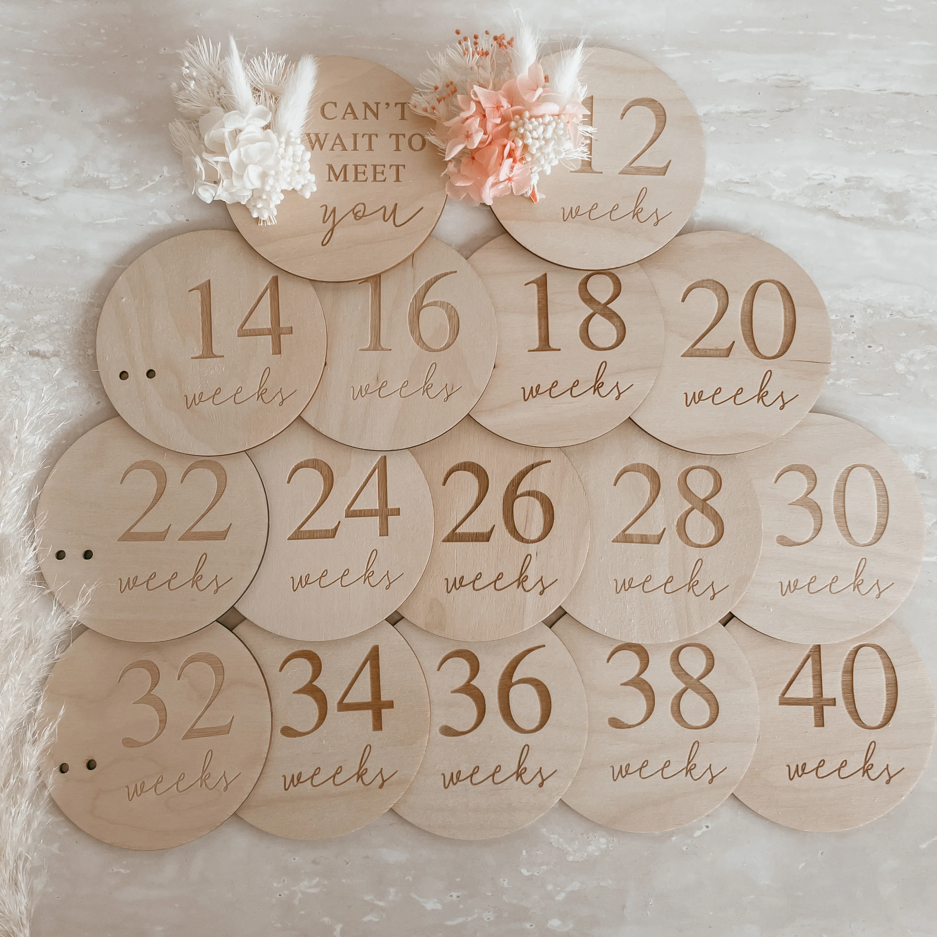 Dried Floral Wooden Pregnancy Milestone Collection - Set of 16 - Image 3
