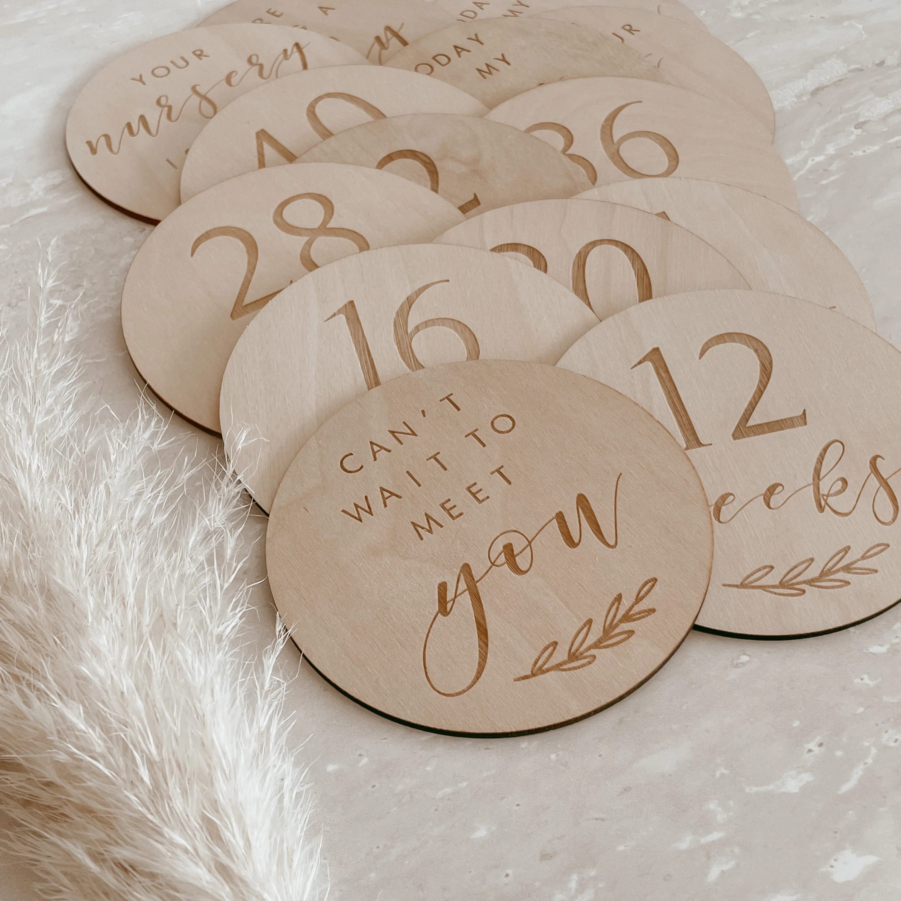 Engraved Wooden Pregnancy Milestone Collection - Set of 14 - 10cm - Image 3