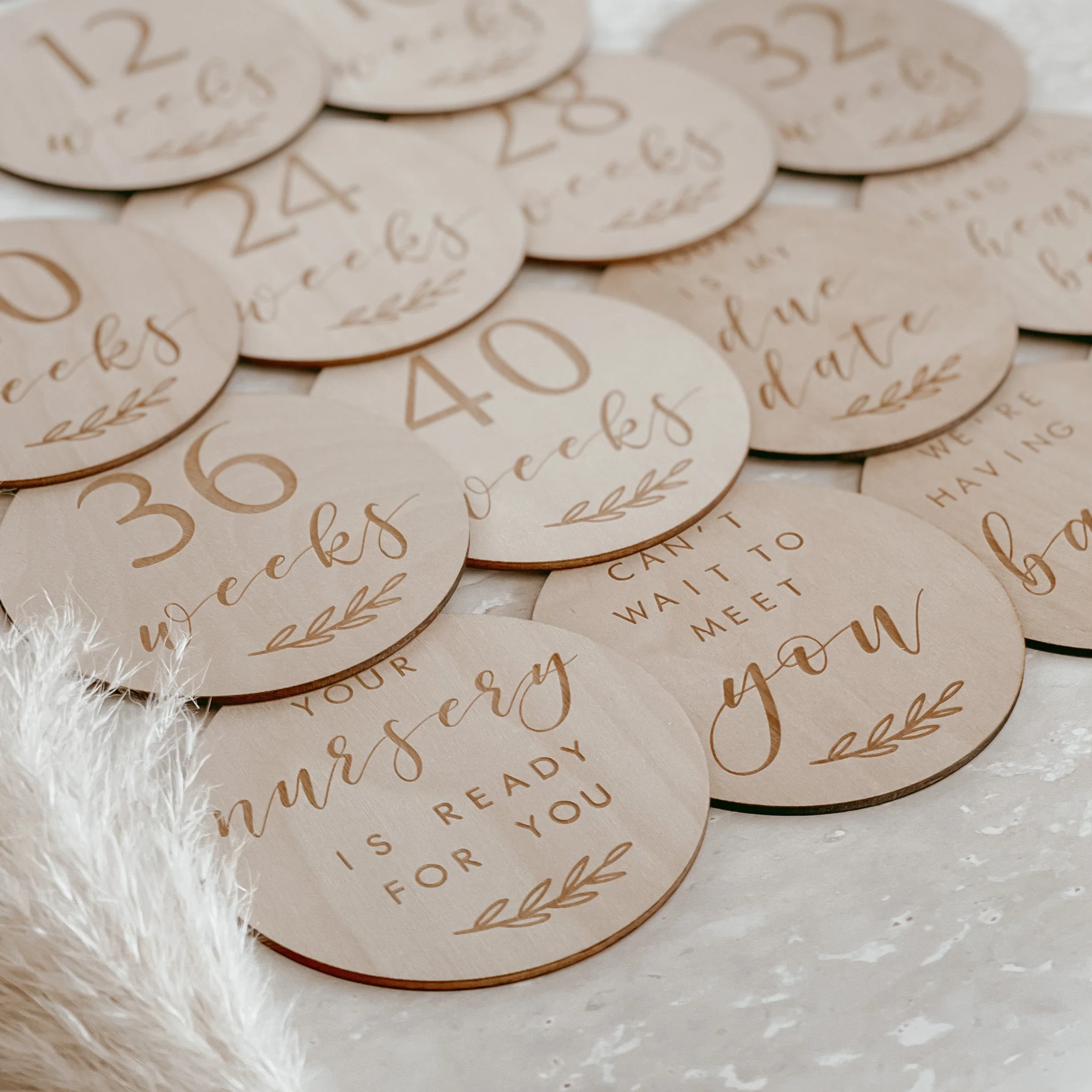 Engraved Wooden Pregnancy Milestone Collection - Set of 14 - 10cm - Image 4