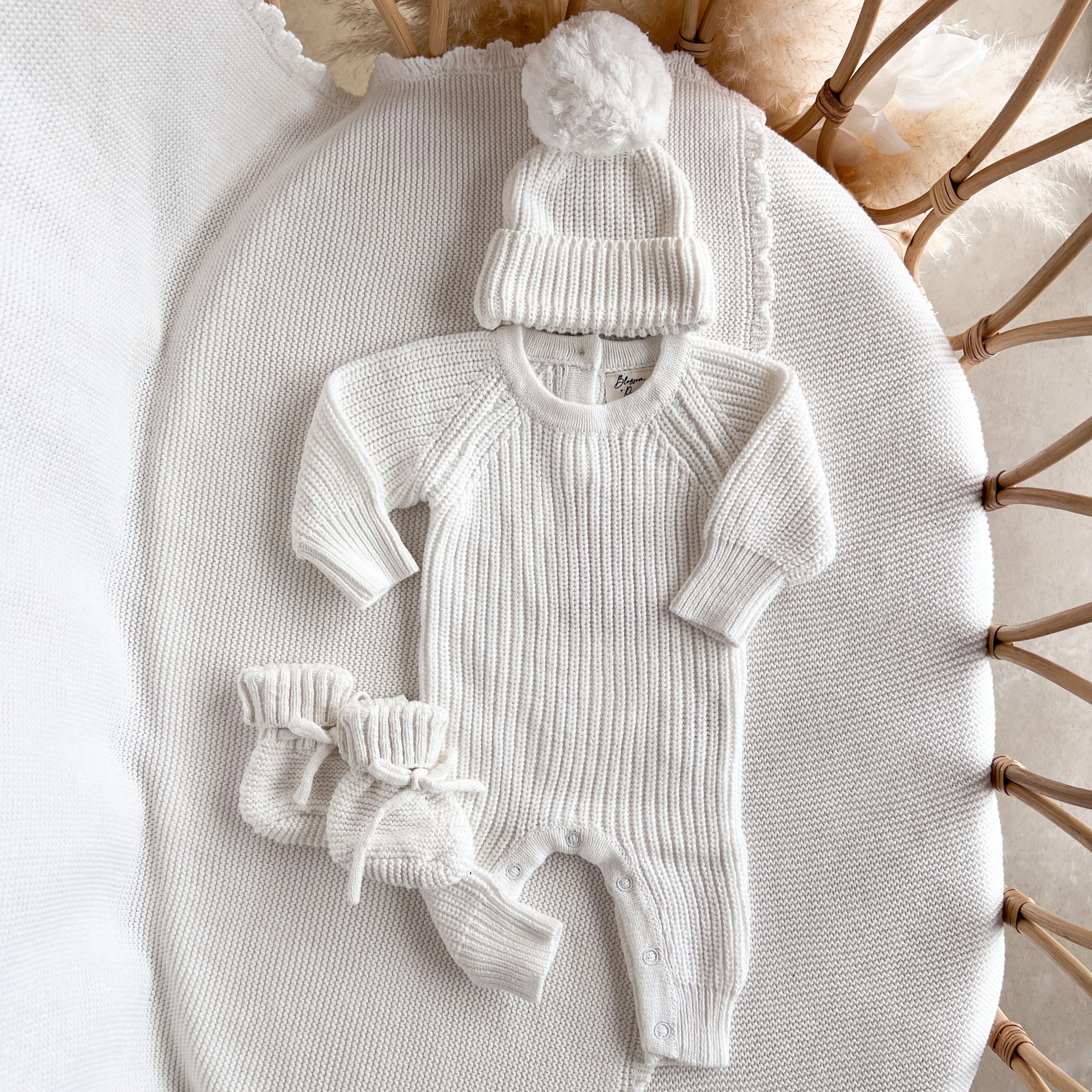 Frankie Classic Knit Romper & Beanie Bundle - Milk