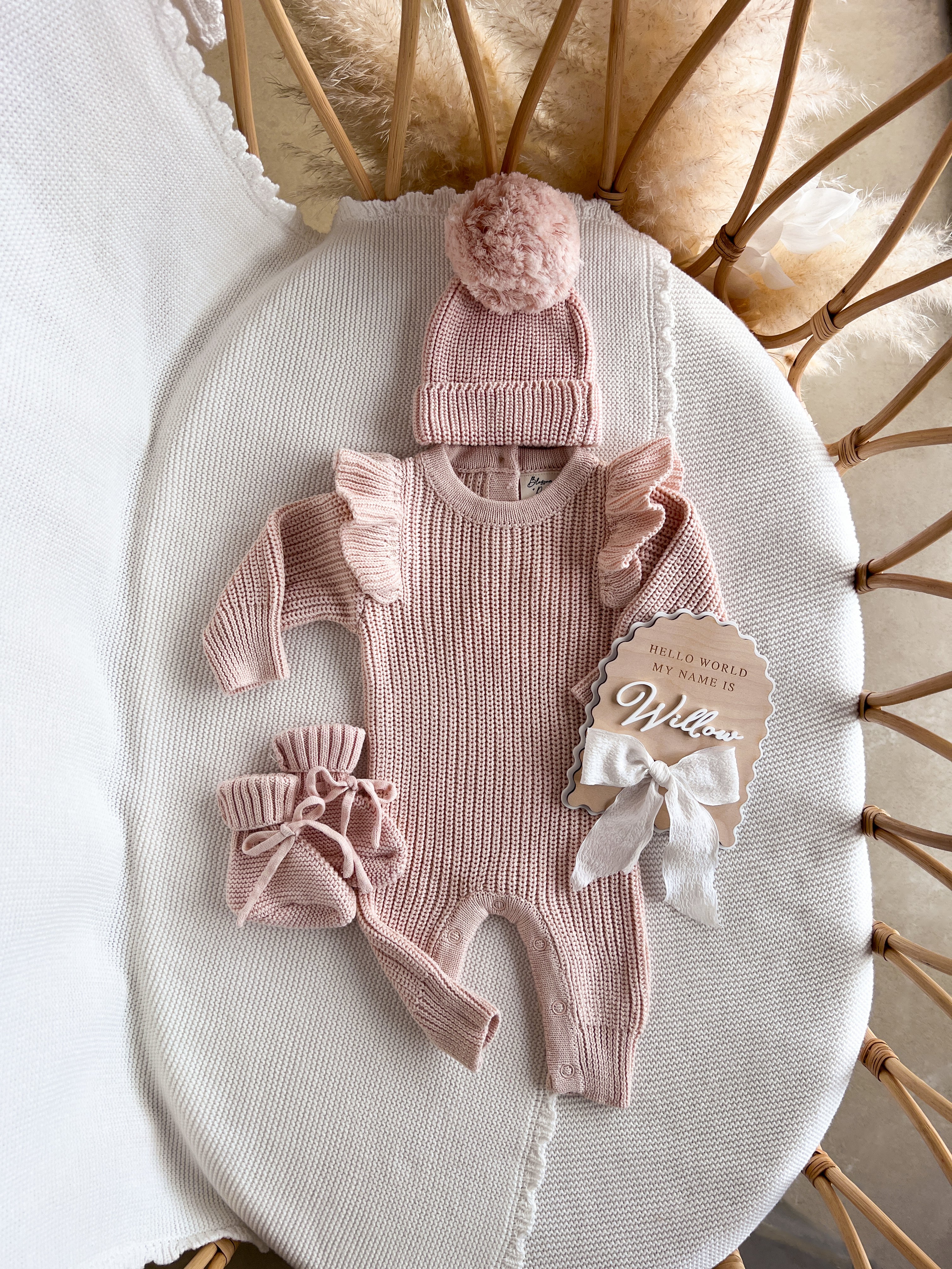 Frankie Shoulder Flutter Knit Romper & Beanie Bundle - Pink Lemonade - Image 3