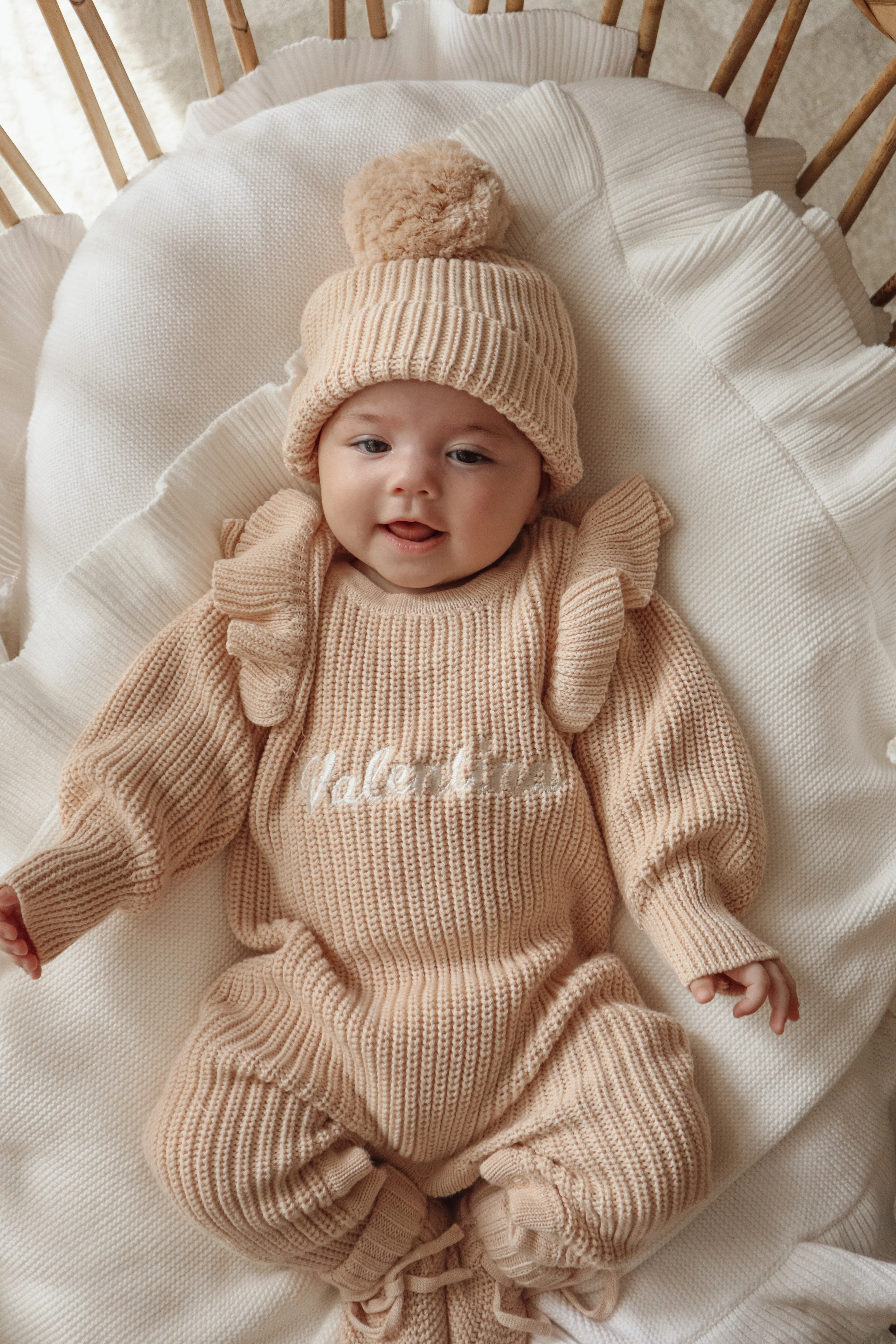Frankie Shoulder Flutter Knit Romper & Beanie Bundle - Pink Lemonade - Image 7