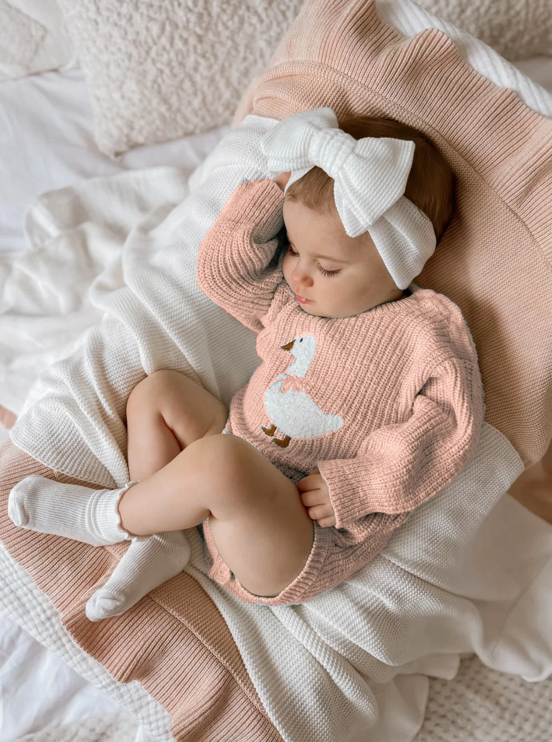 Goose Chunky Knit Romper - Pink Lemonade - Image 3