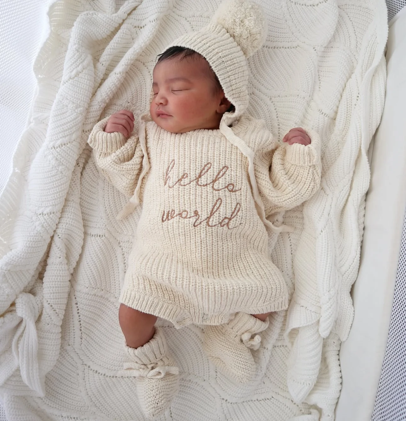 'Hello World' Chunky Knit Romper - Honey - Image 3
