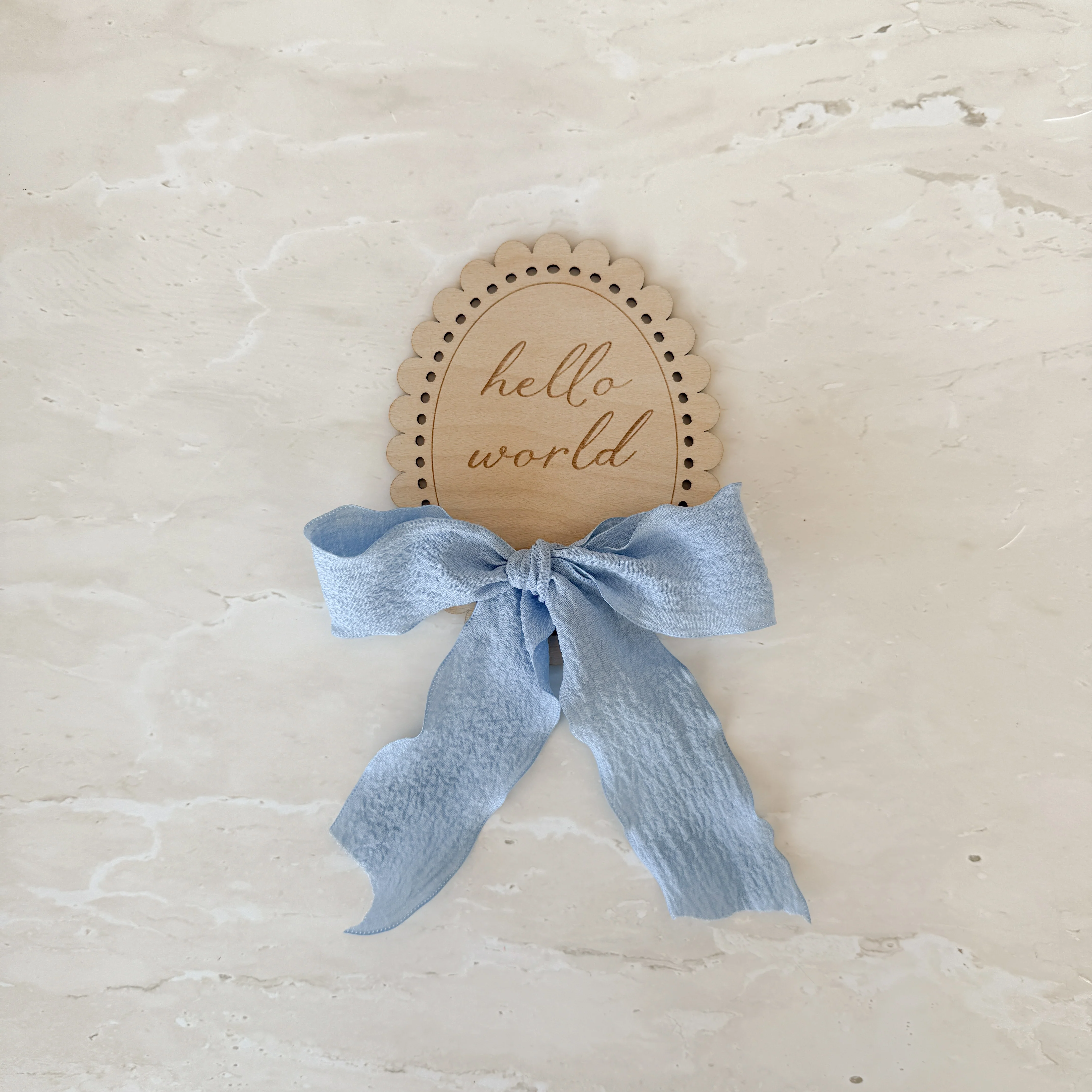 Hello World/Little Love Two-Sided Announcement Bow Plaque (10cm) - Image 3