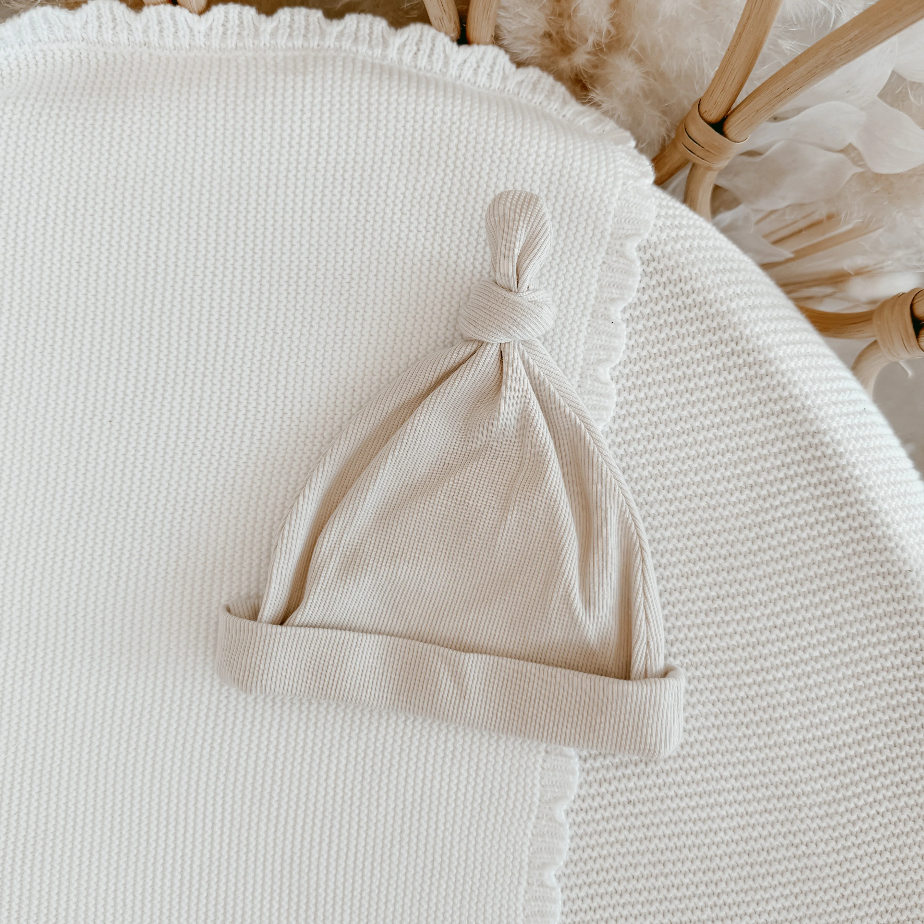 Knotted Cotton Beanie - Vanilla Bean