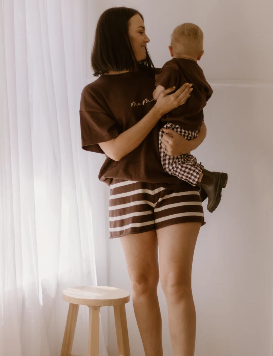 Ladies Knit Stripe Shorts - Brown - Image 5