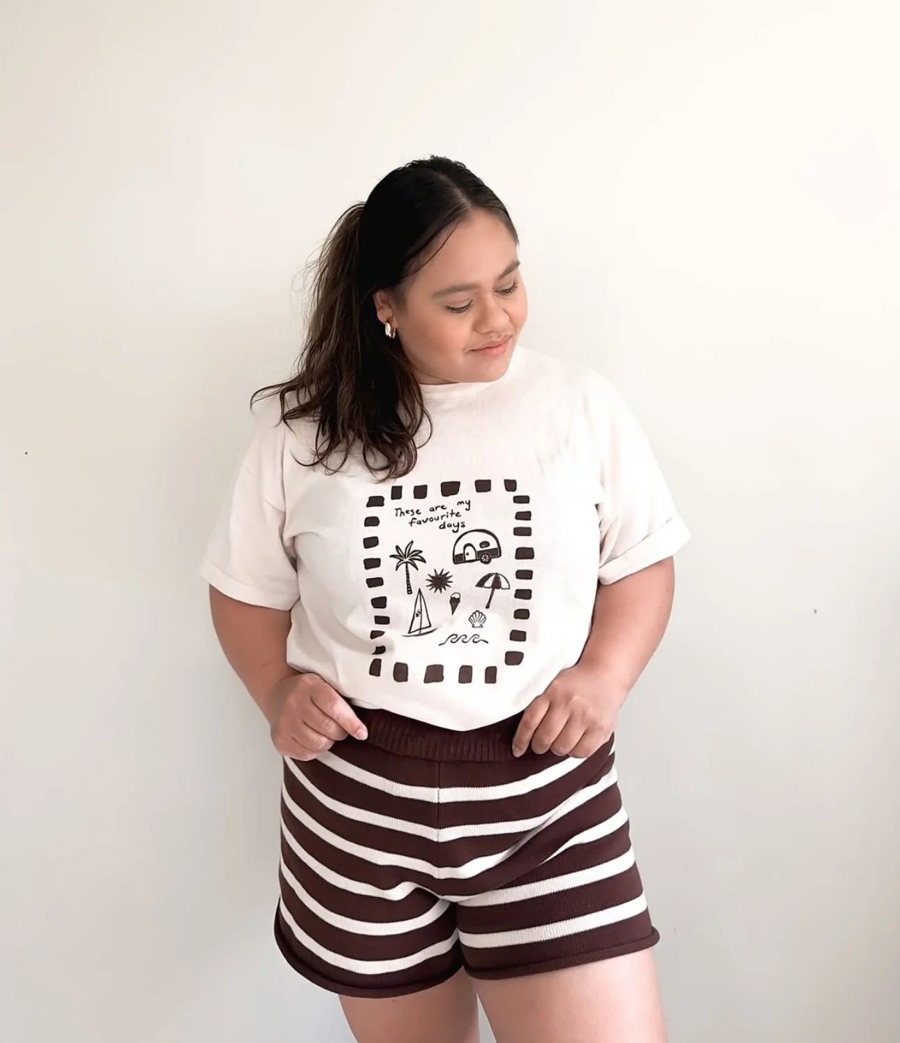 Ladies 'Favourite Days' Tee - Cream & Brown - Image 5
