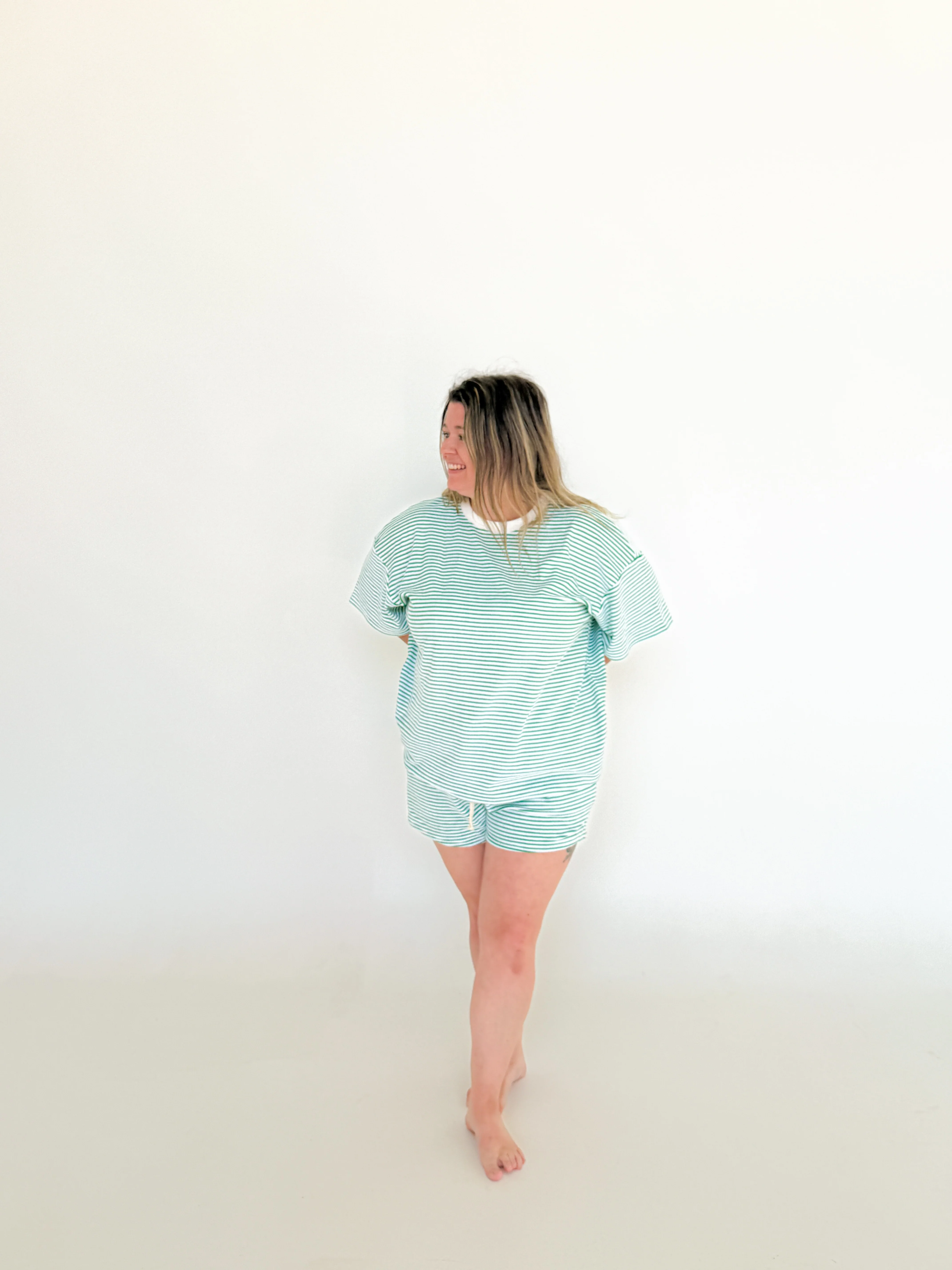Ladies Stripe Terry Tee - Green - Image 8