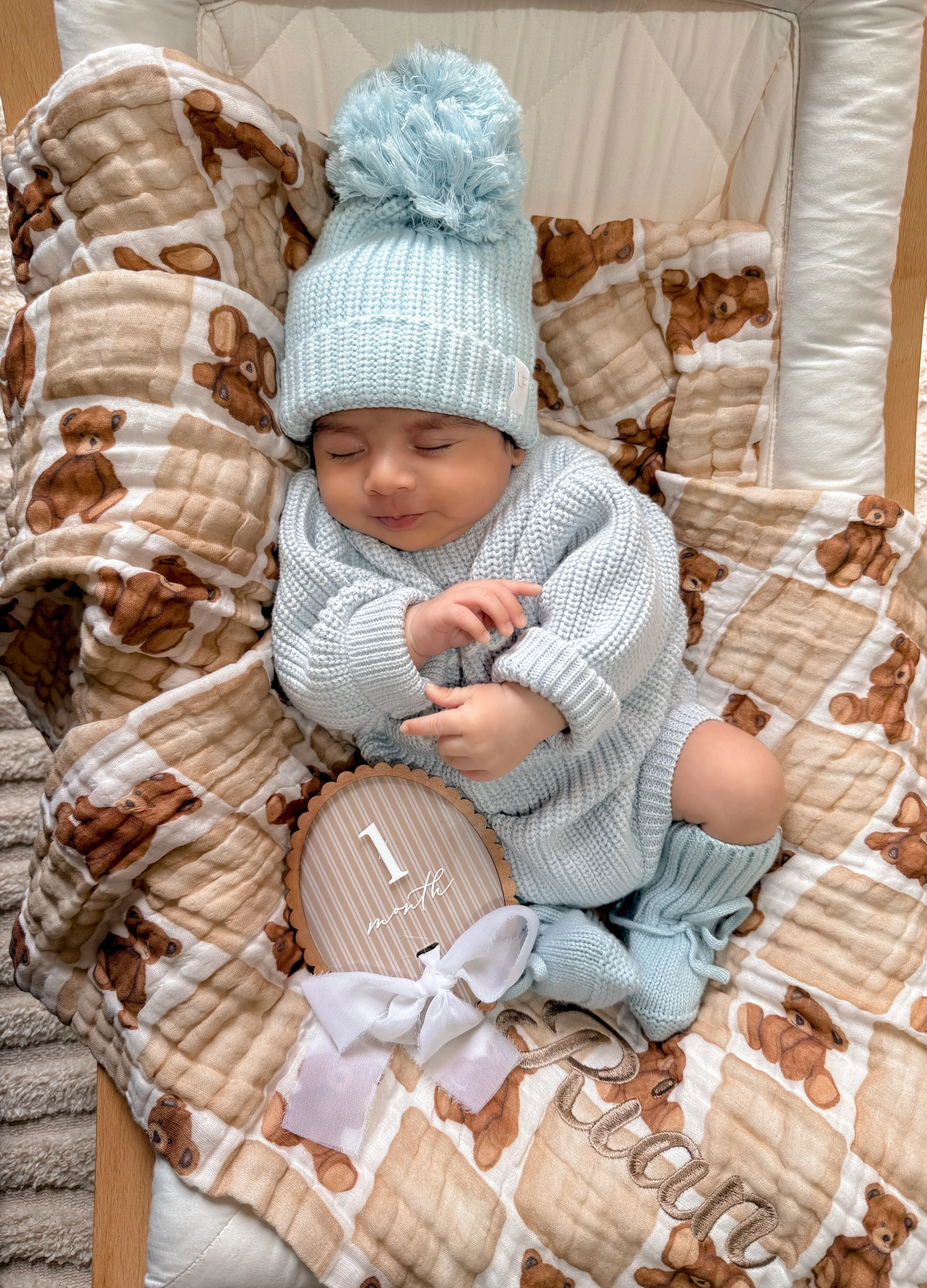 'Little Brother' Long Sleeve Knit Romper - Powder Blue - Image 7