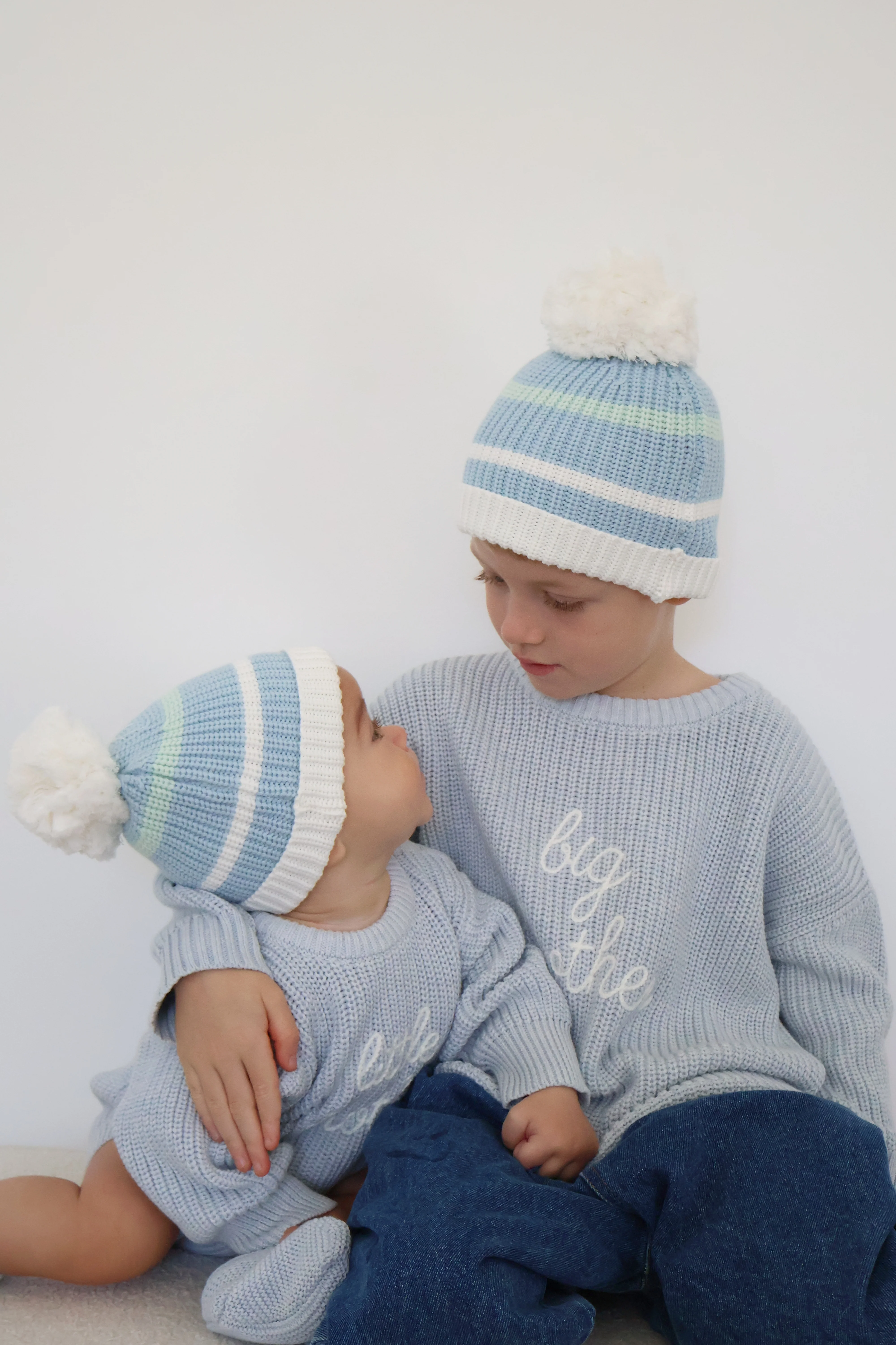 'Little Brother' Long Sleeve Knit Romper - Powder Blue - Image 9