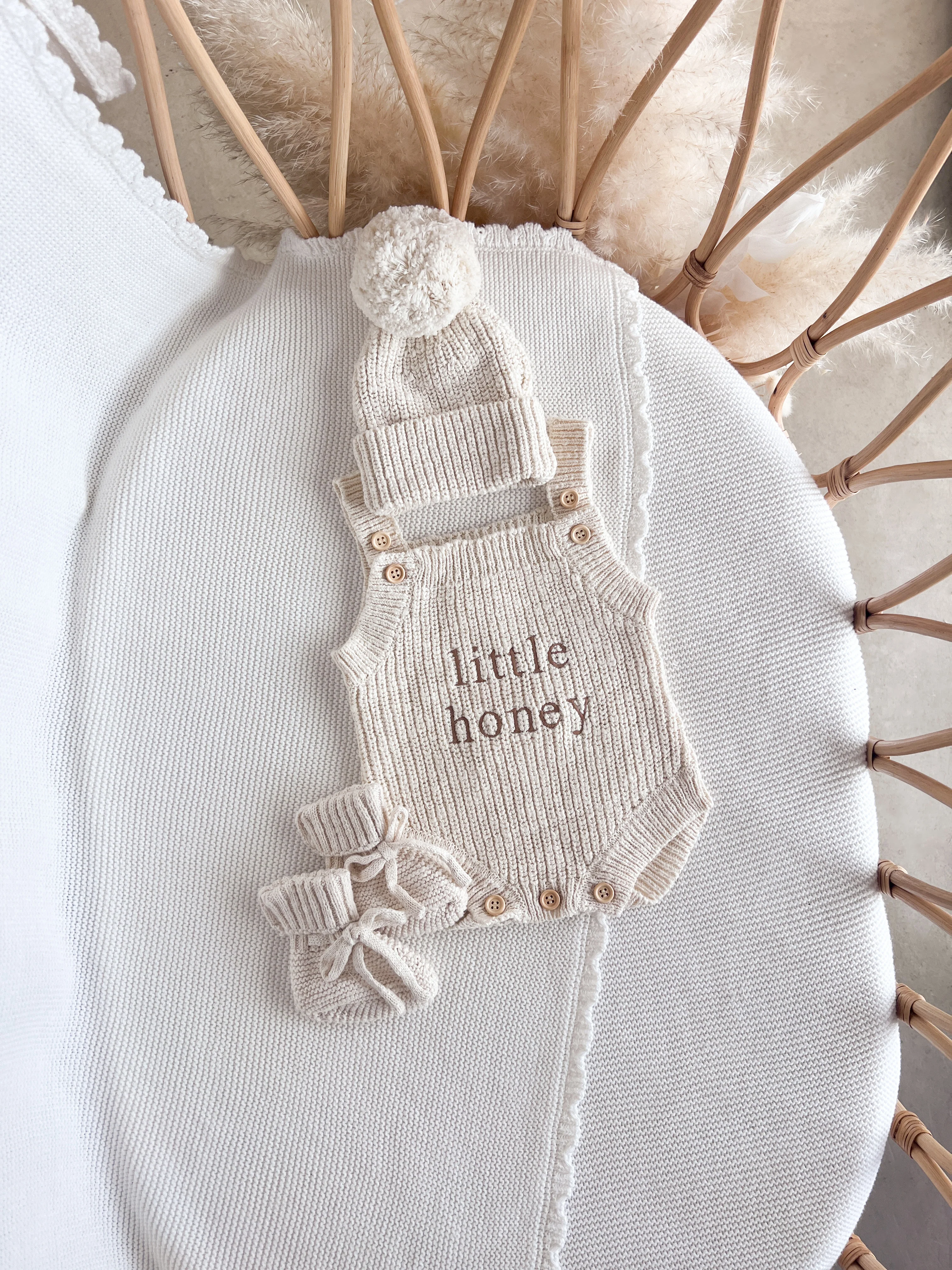 'Little Honey' Singlet Knit Romper & Beanie Bundle - Image 4