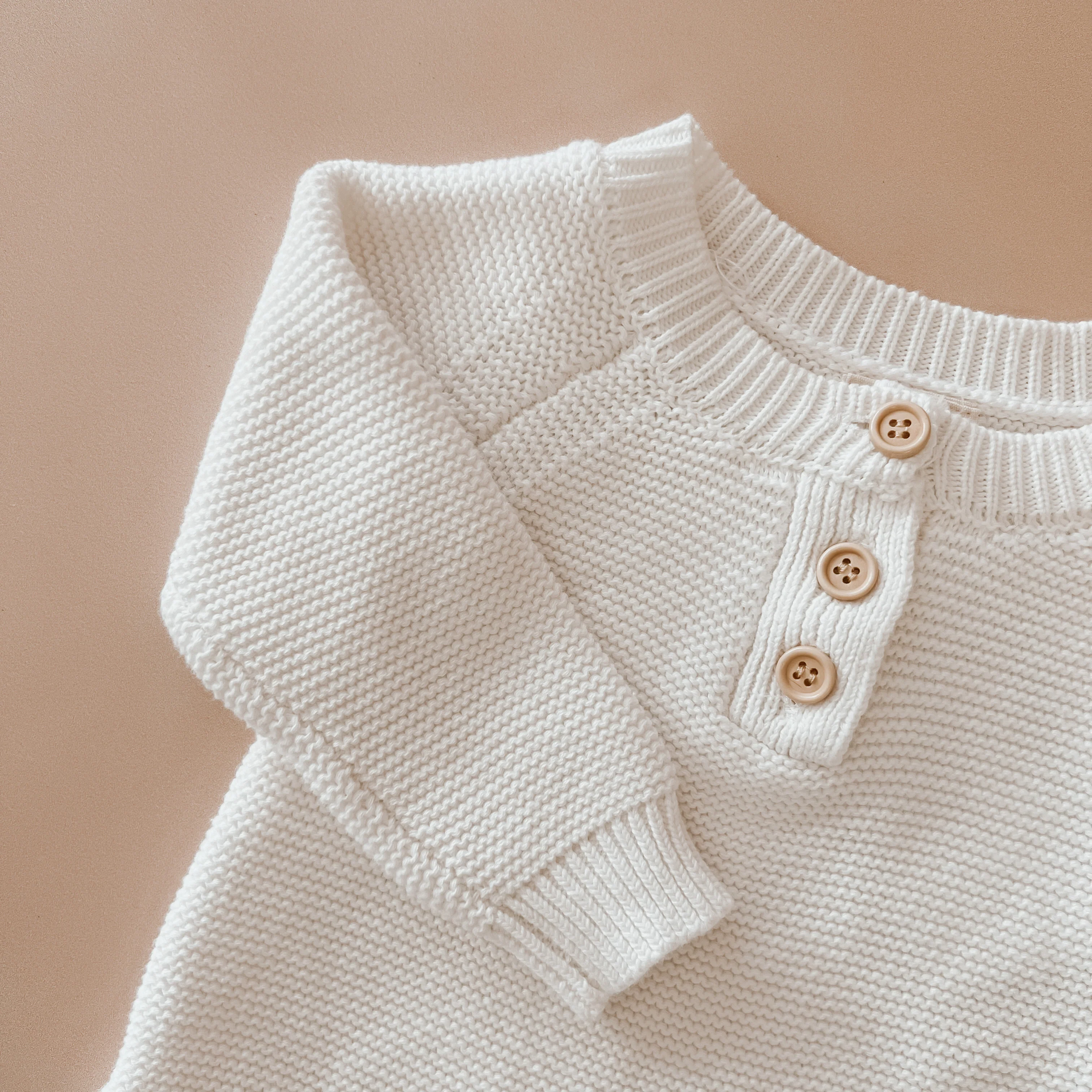 Milk Long Sleeve Knit Romper- Button Up - Image 6