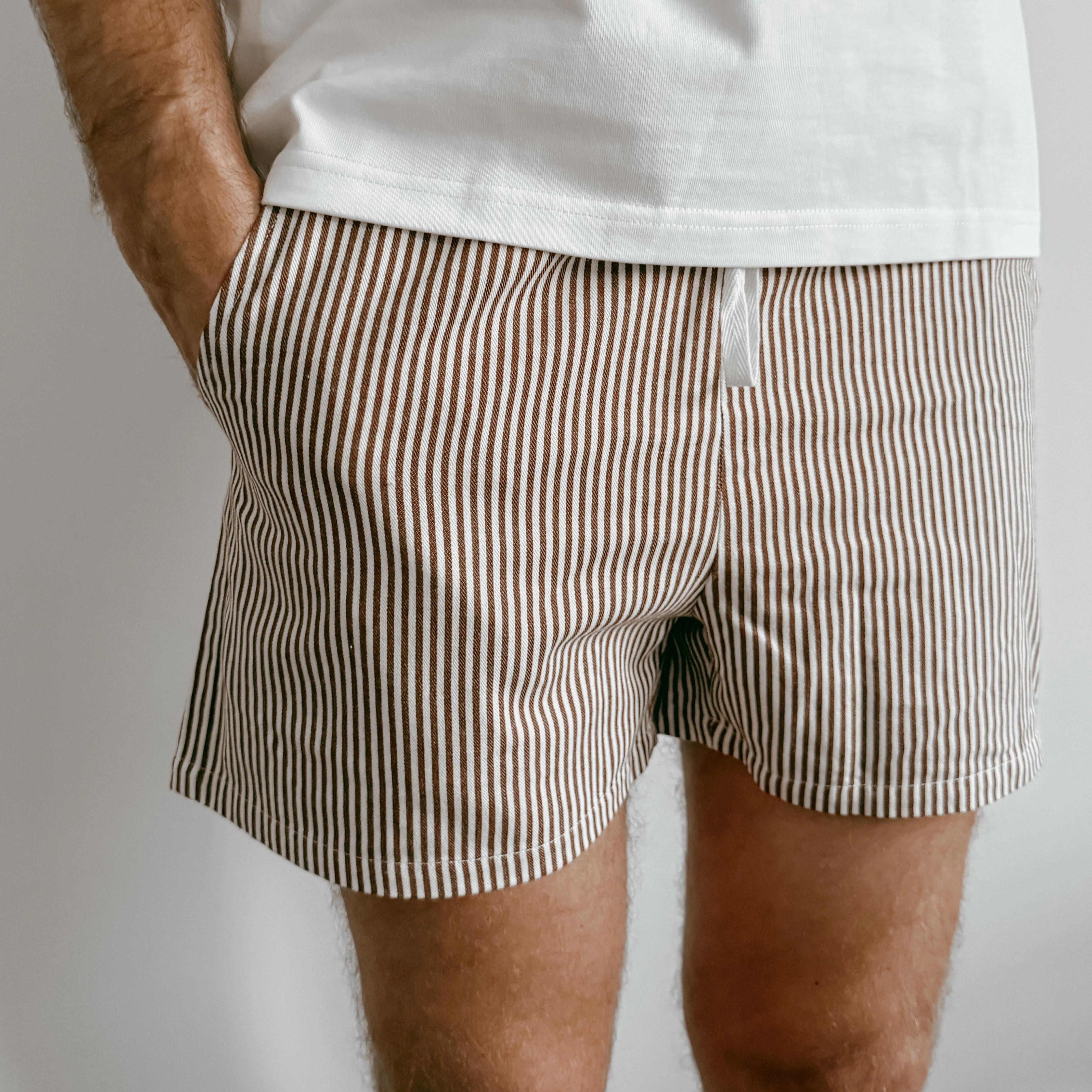Men’s Drawstring Shorts - Brown Stripe