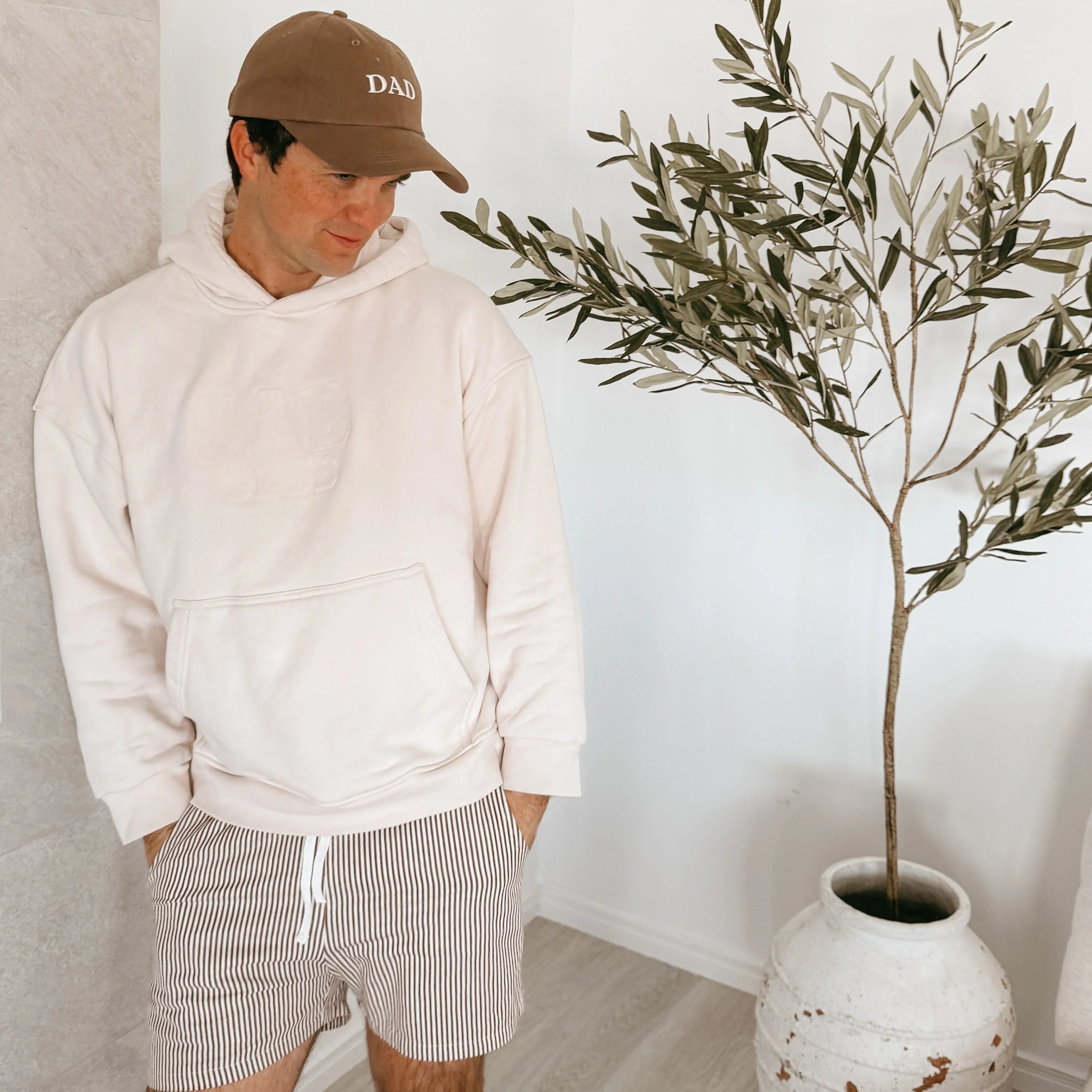 Men’s Drawstring Shorts - Brown Stripe - Image 2