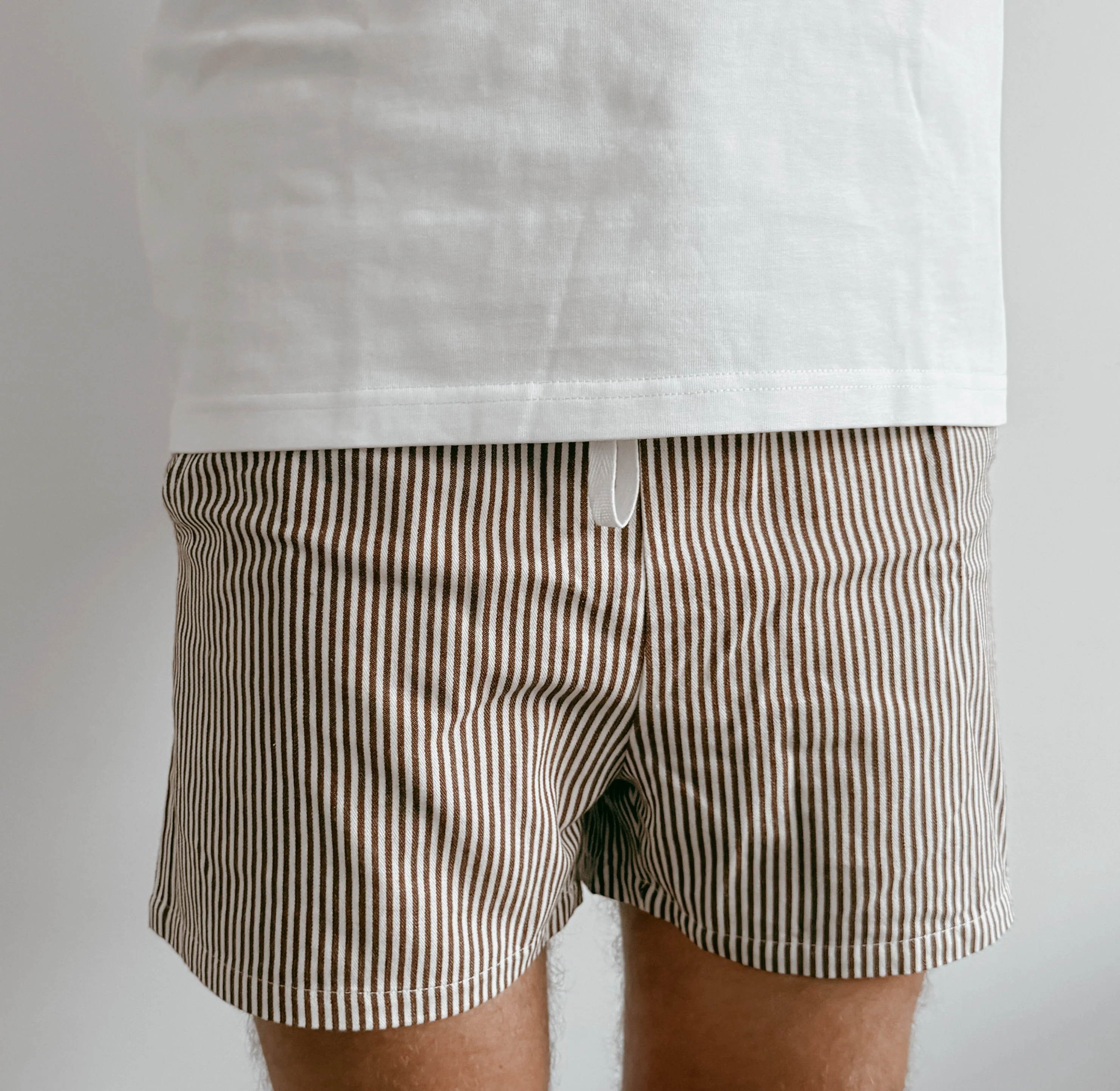 Men’s Drawstring Shorts - Brown Stripe - Image 5
