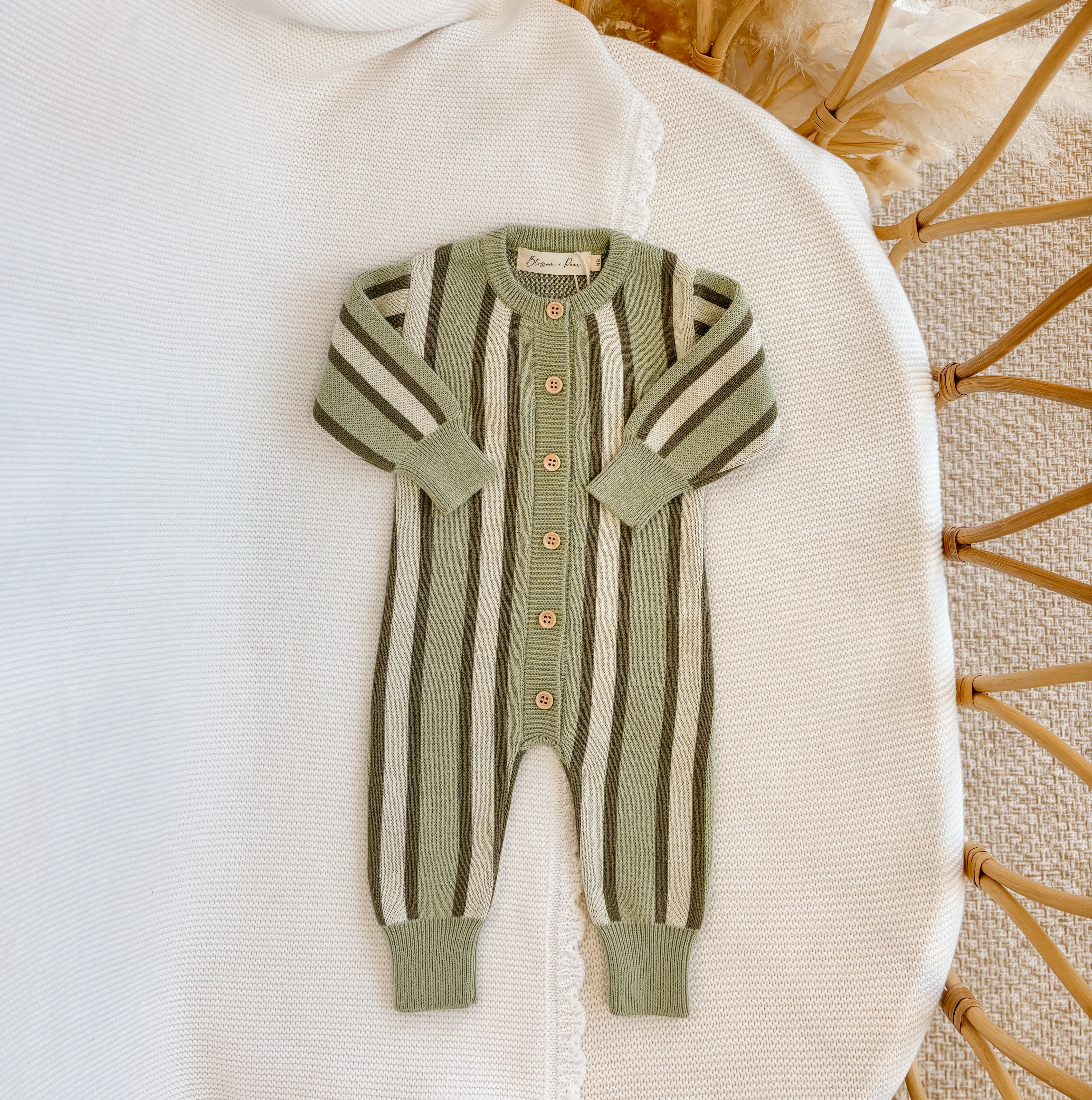 Olive Stripe Knit Romper - Image 8