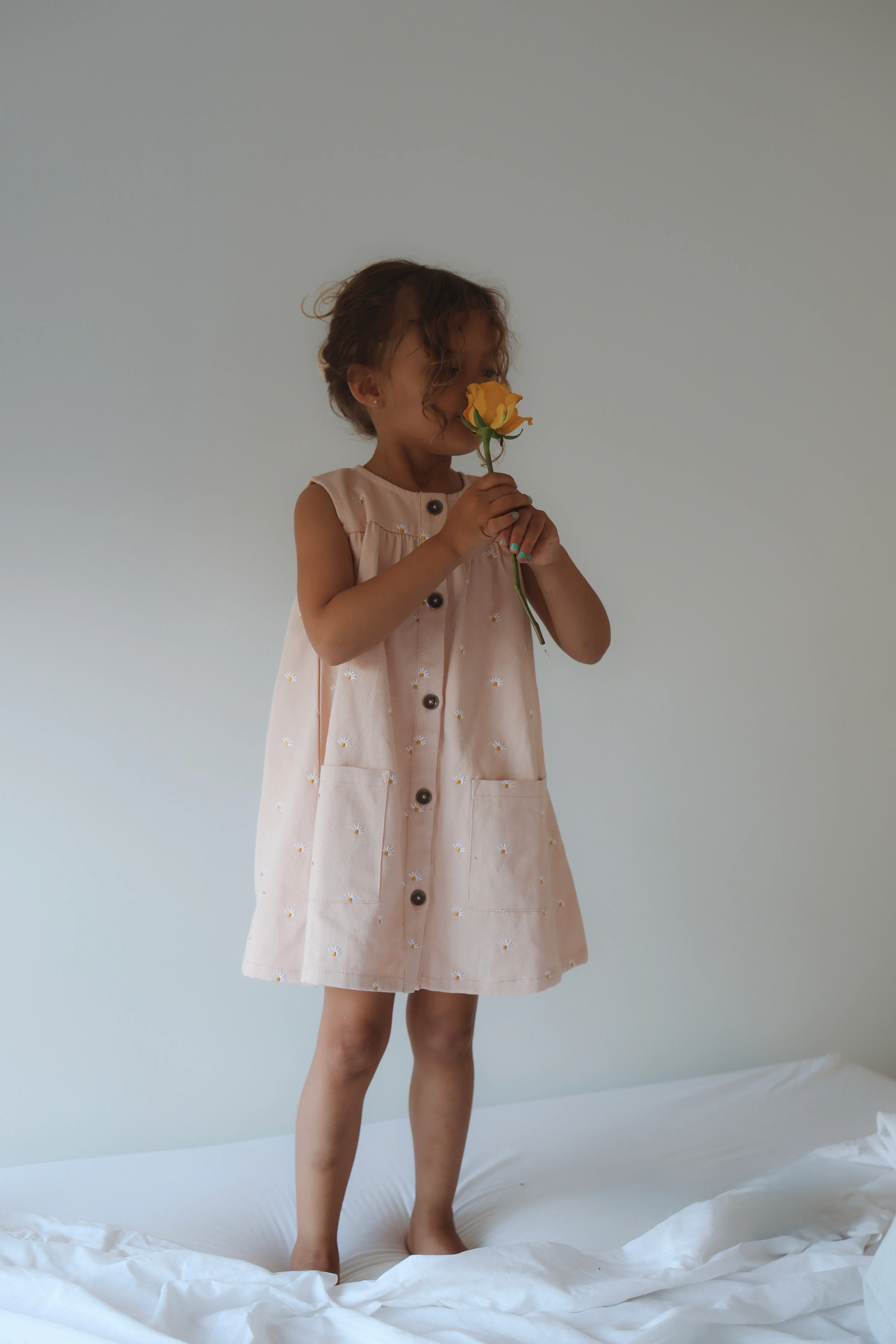 Denim Pinafore Dress - Pink Daisy - Image 6