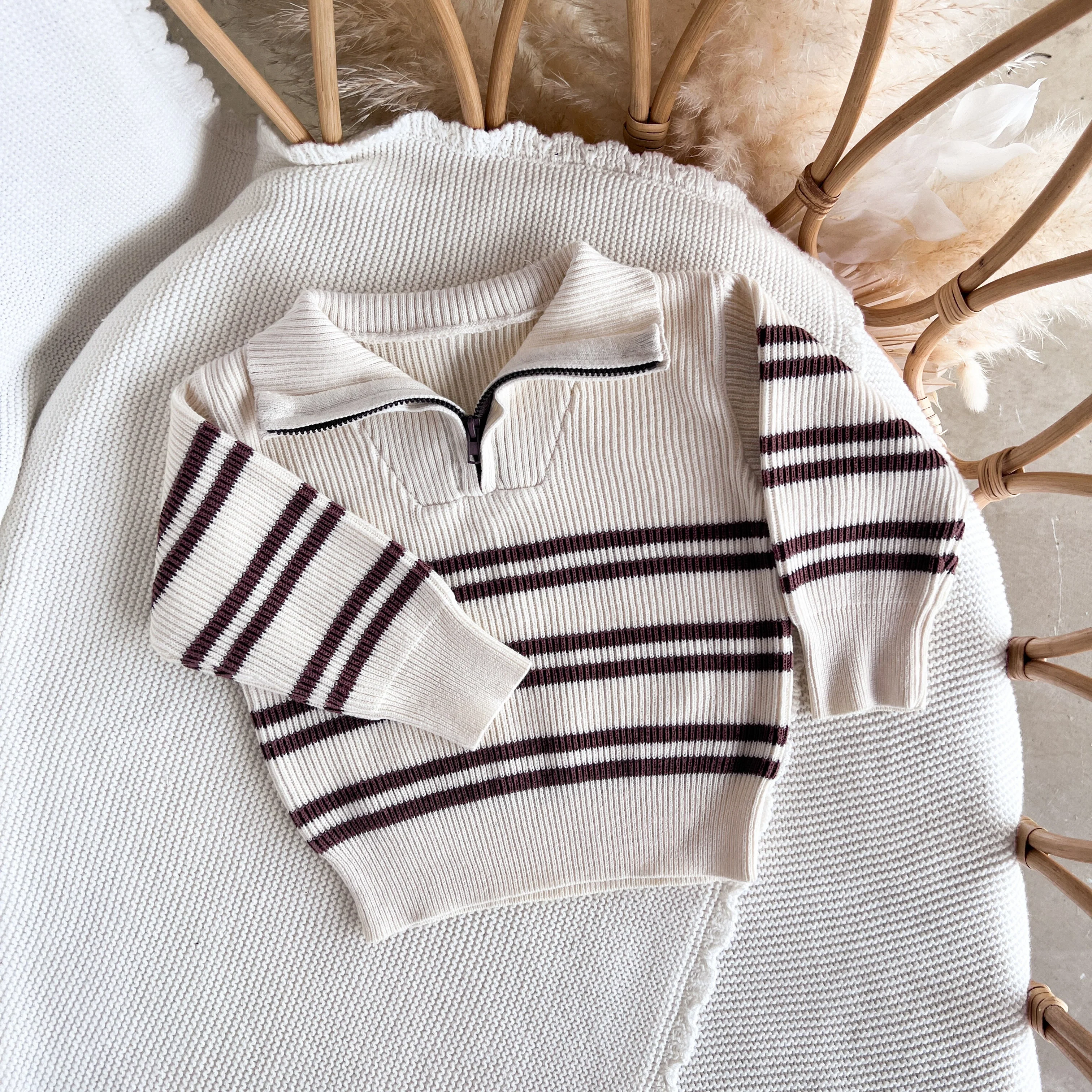 Quarter Zip Knit - Espresso Stripe - Image 4