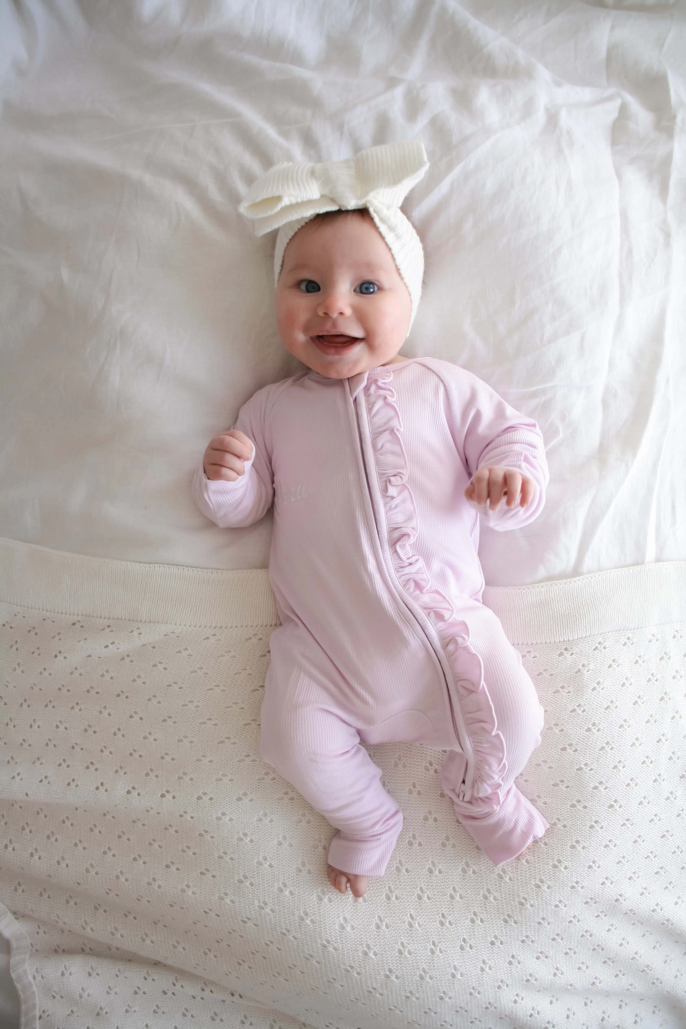 SALE Ribbed Frill Bamboo Zip Growsuit - Violet Purple - Image 2