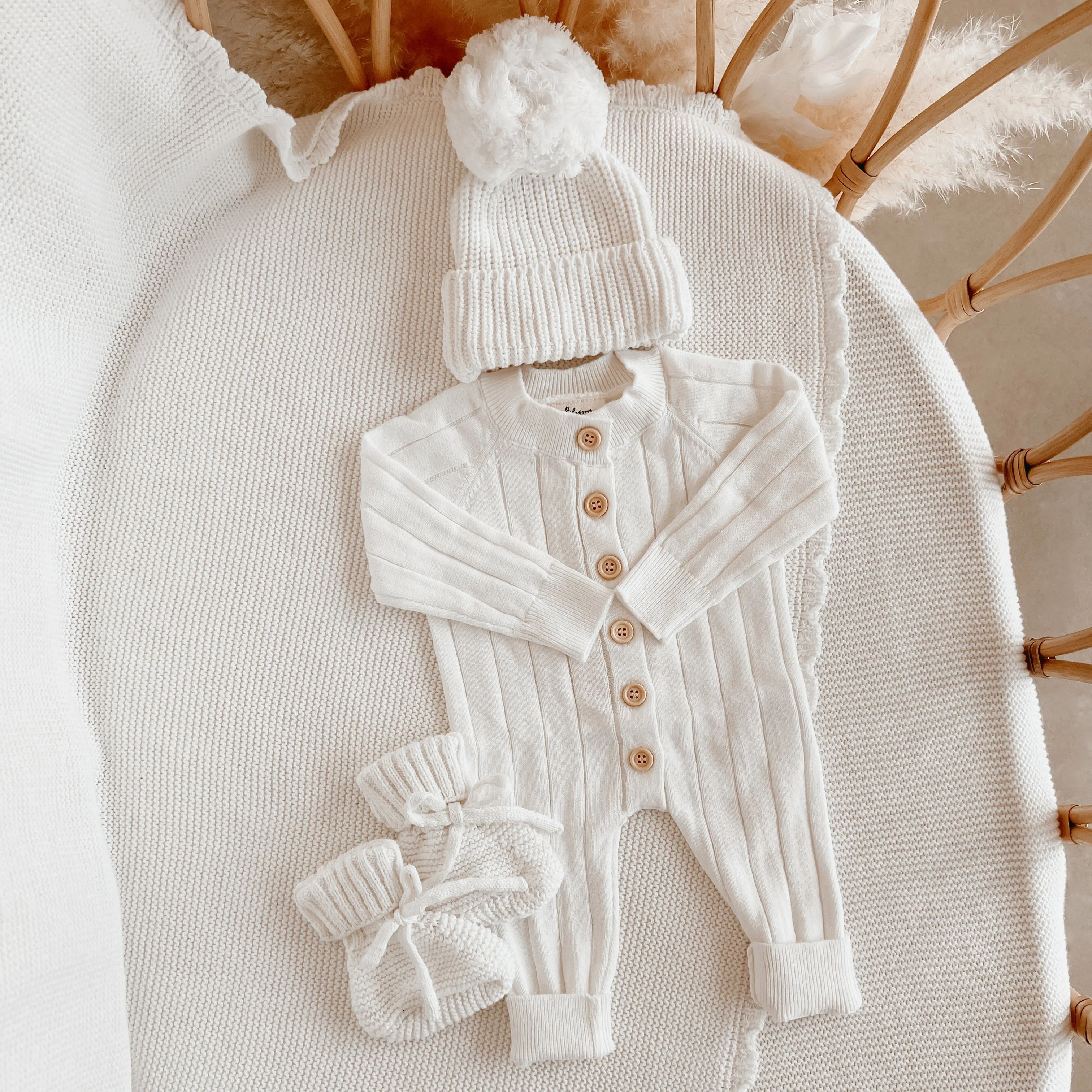Ribbed Knit Romper & Beanie Bundle - Milk