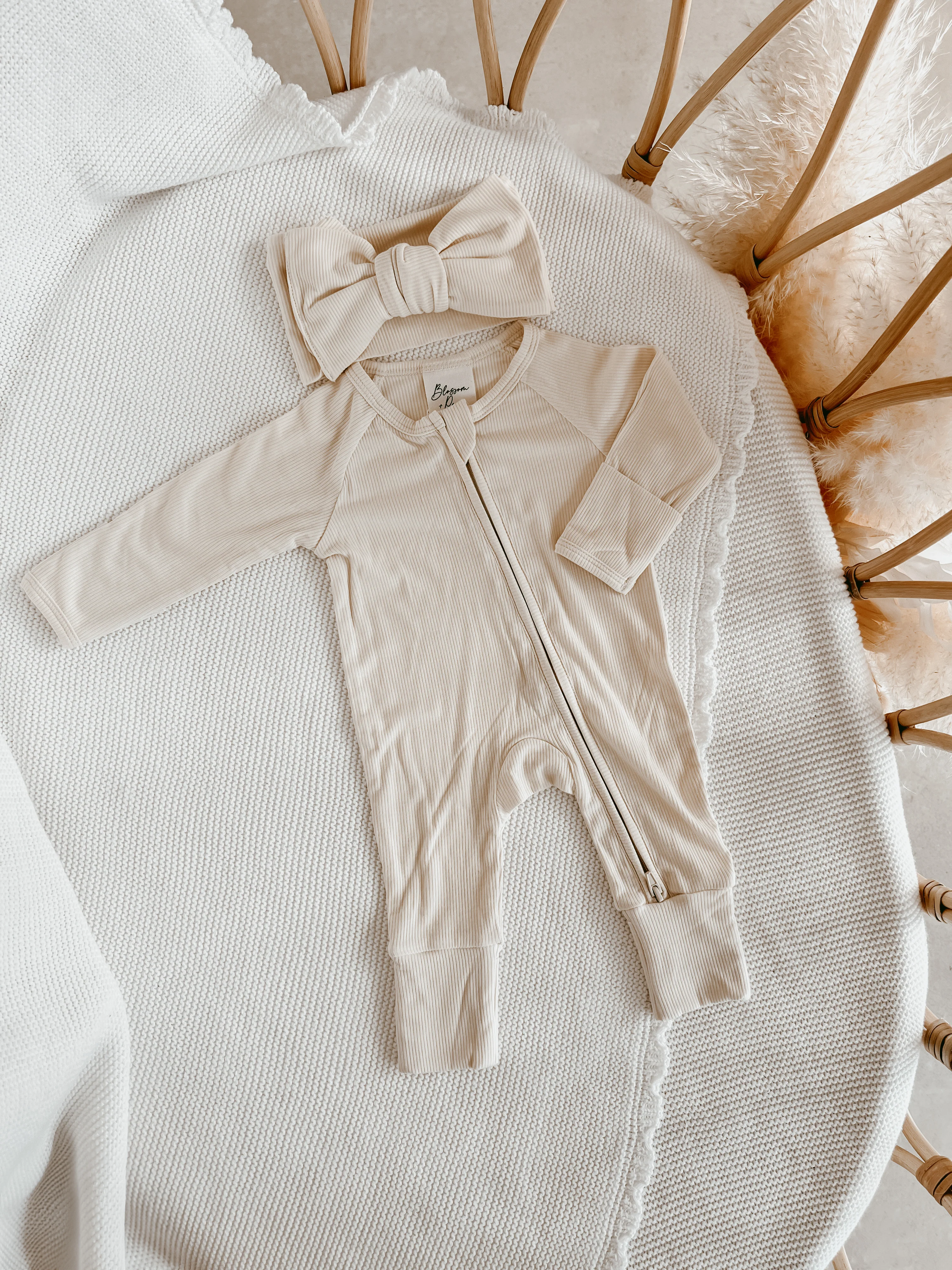 SALE Ribbed Bamboo Zip Growsuit - Vanilla - Image 10