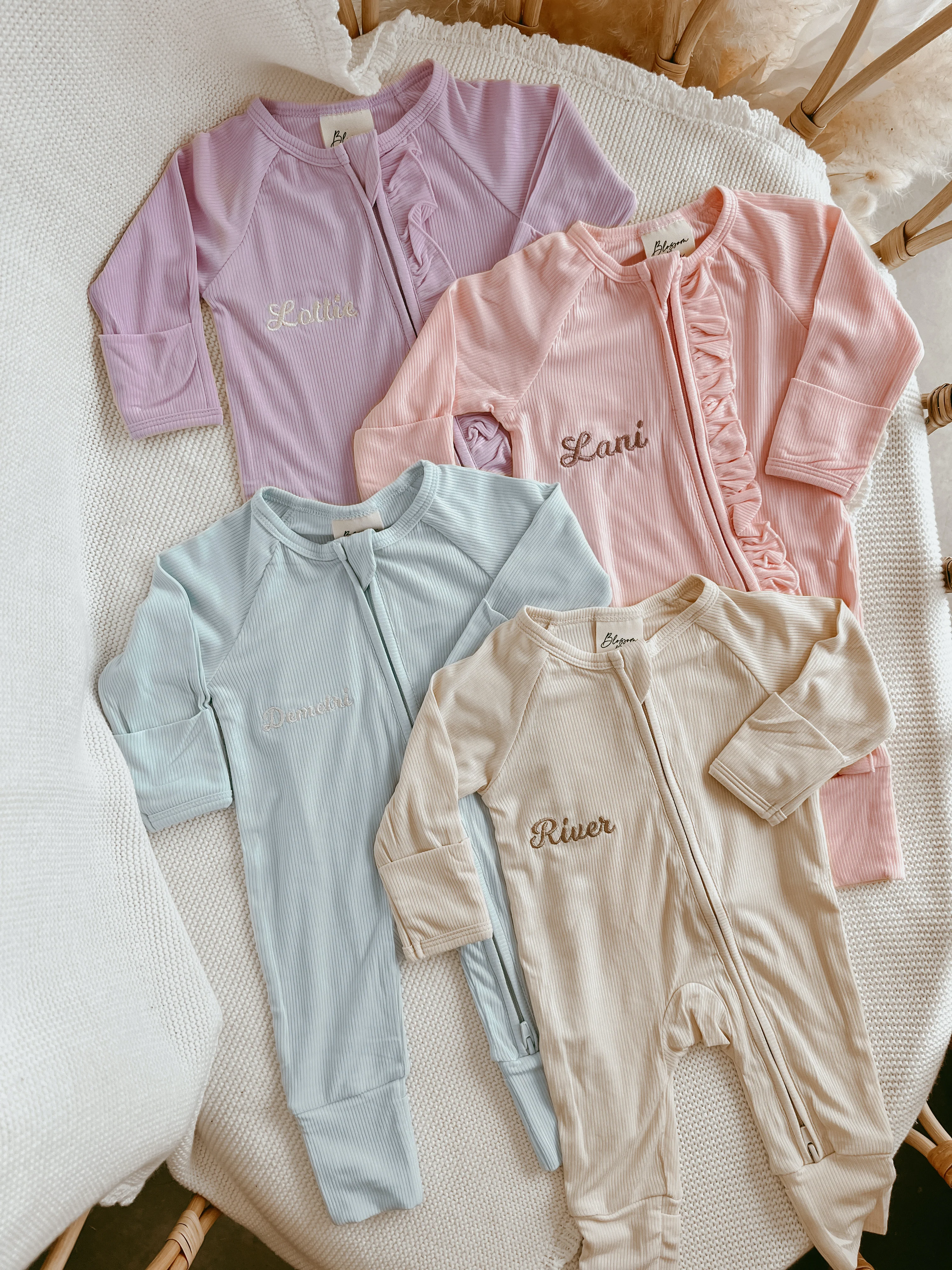 SALE Ribbed Bamboo Zip Growsuit - Vanilla - Image 11