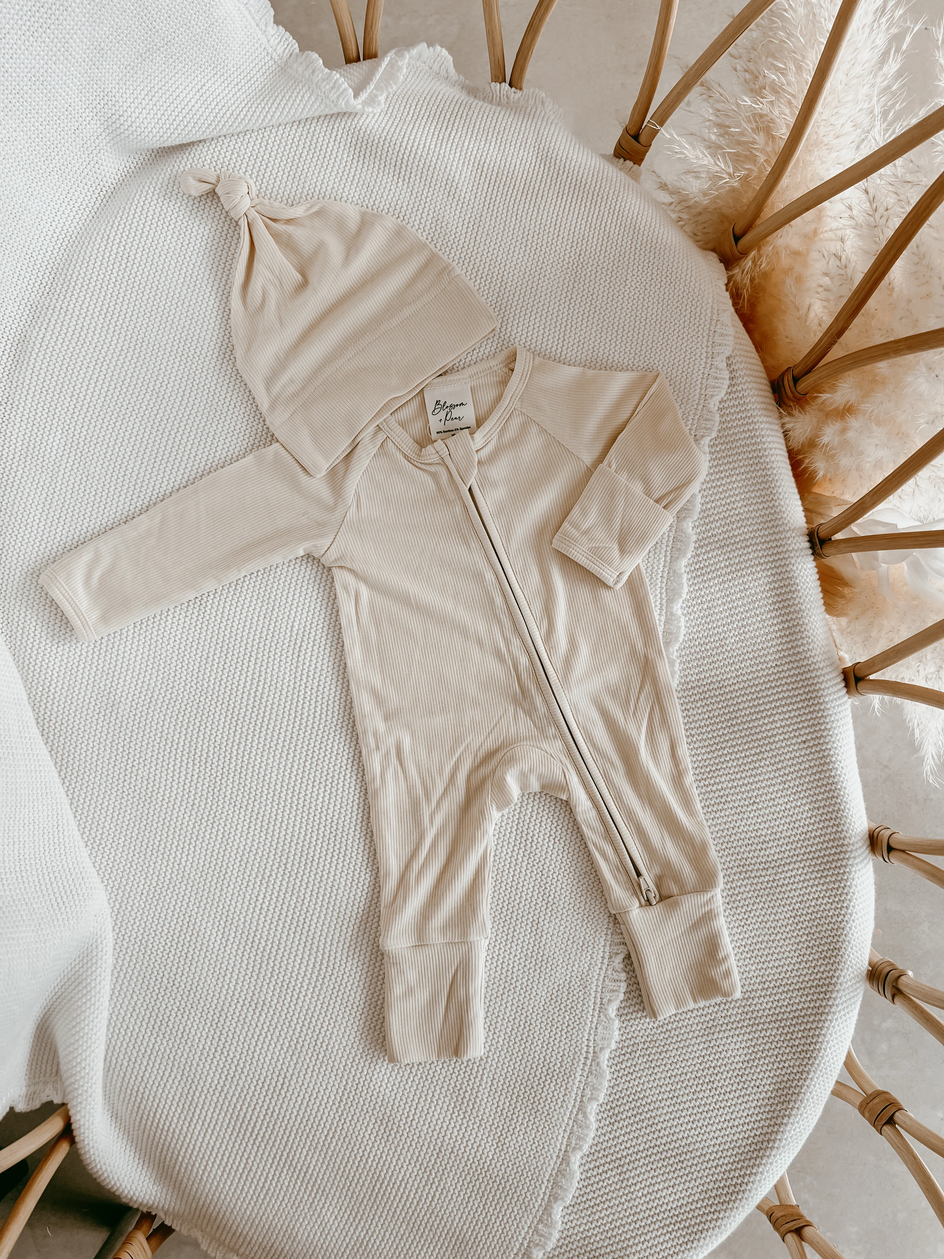 SALE Ribbed Bamboo Zip Growsuit - Vanilla - Image 12