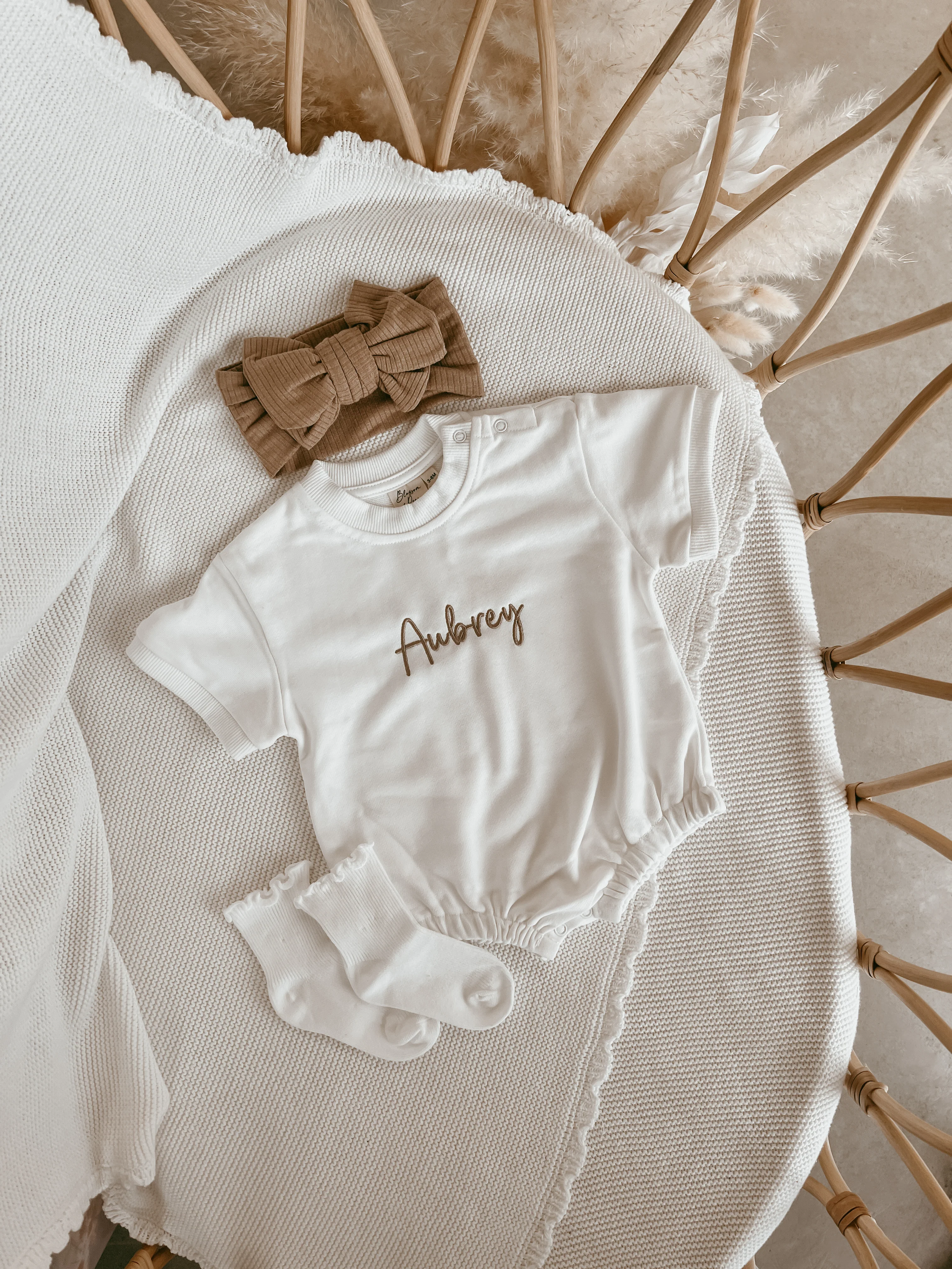 Short Sleeve Personalised Bubble Romper - Milk - Image 3