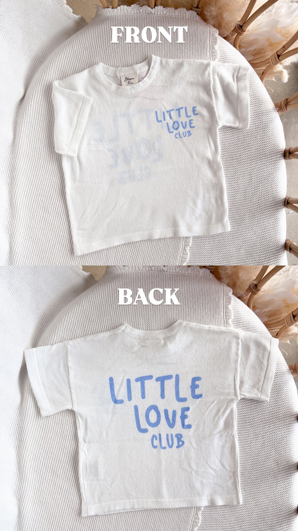 'Little Love Club' Tee - White & Blue - Dual Logo Design - Image 5